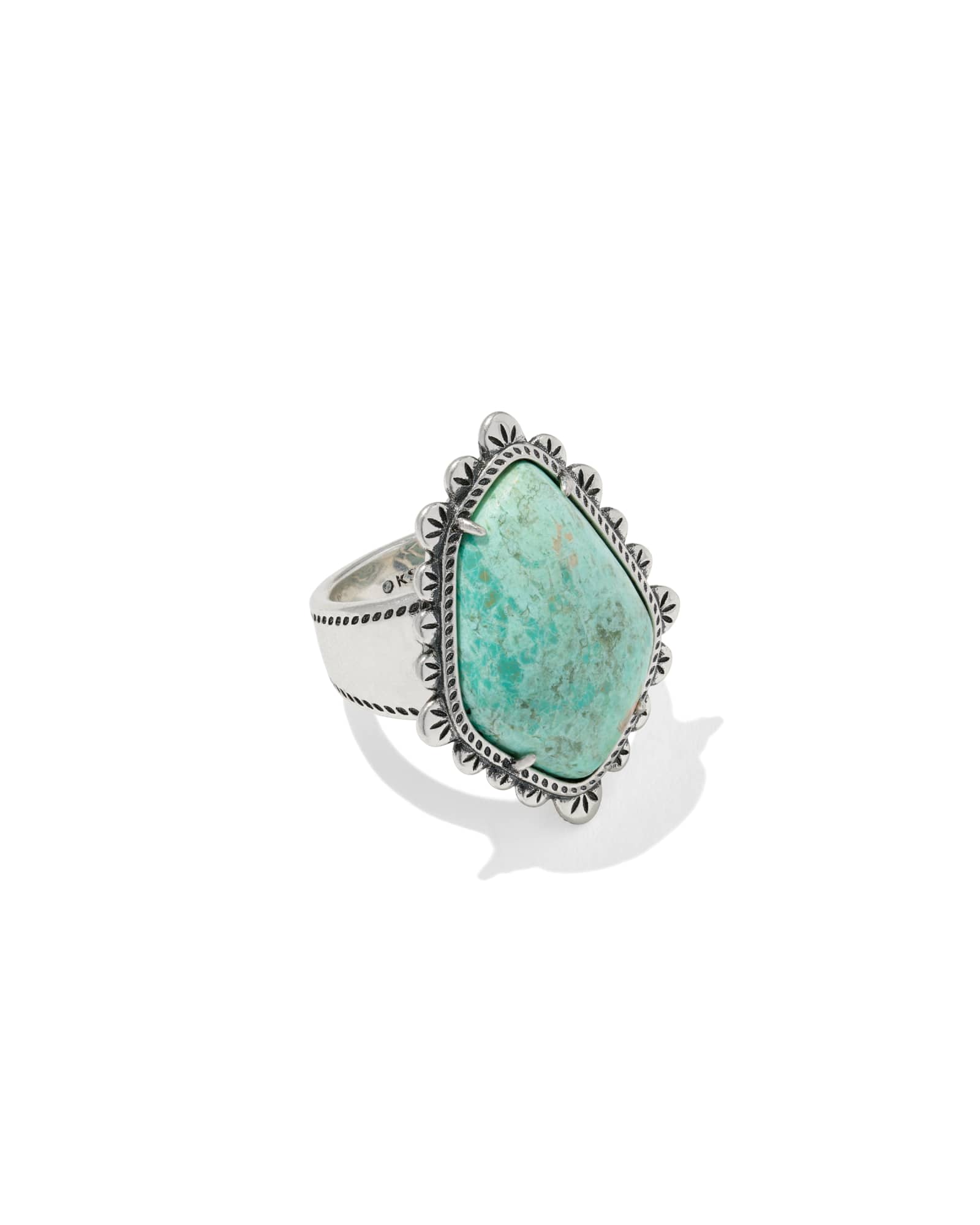 Kendra Scott Ellery Vintage Silver Cocktail Ring | Chrysocolla | Size 8