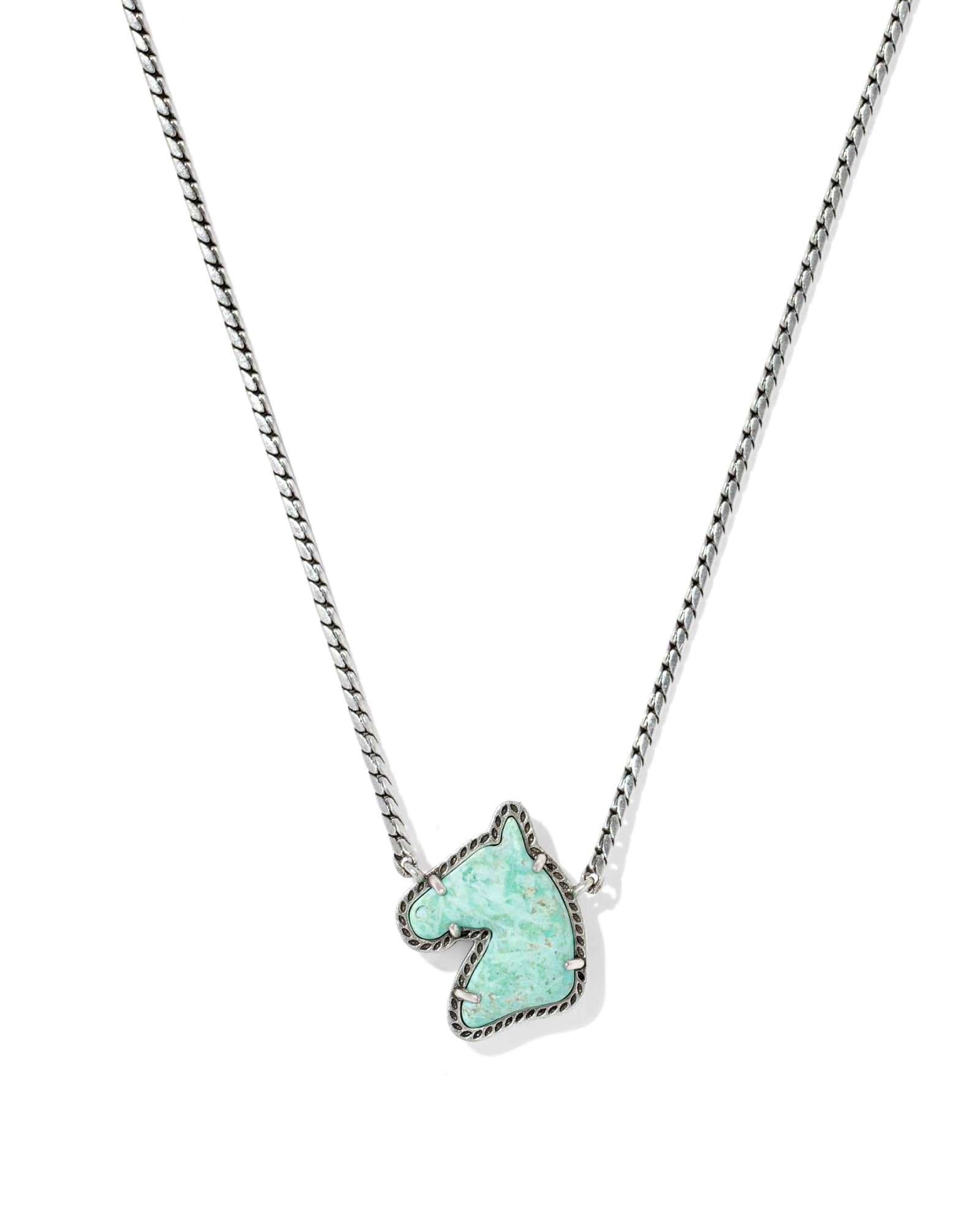 Kendra Scott Horse Vintage Silver Short Pendant Necklace | Chrysocolla
