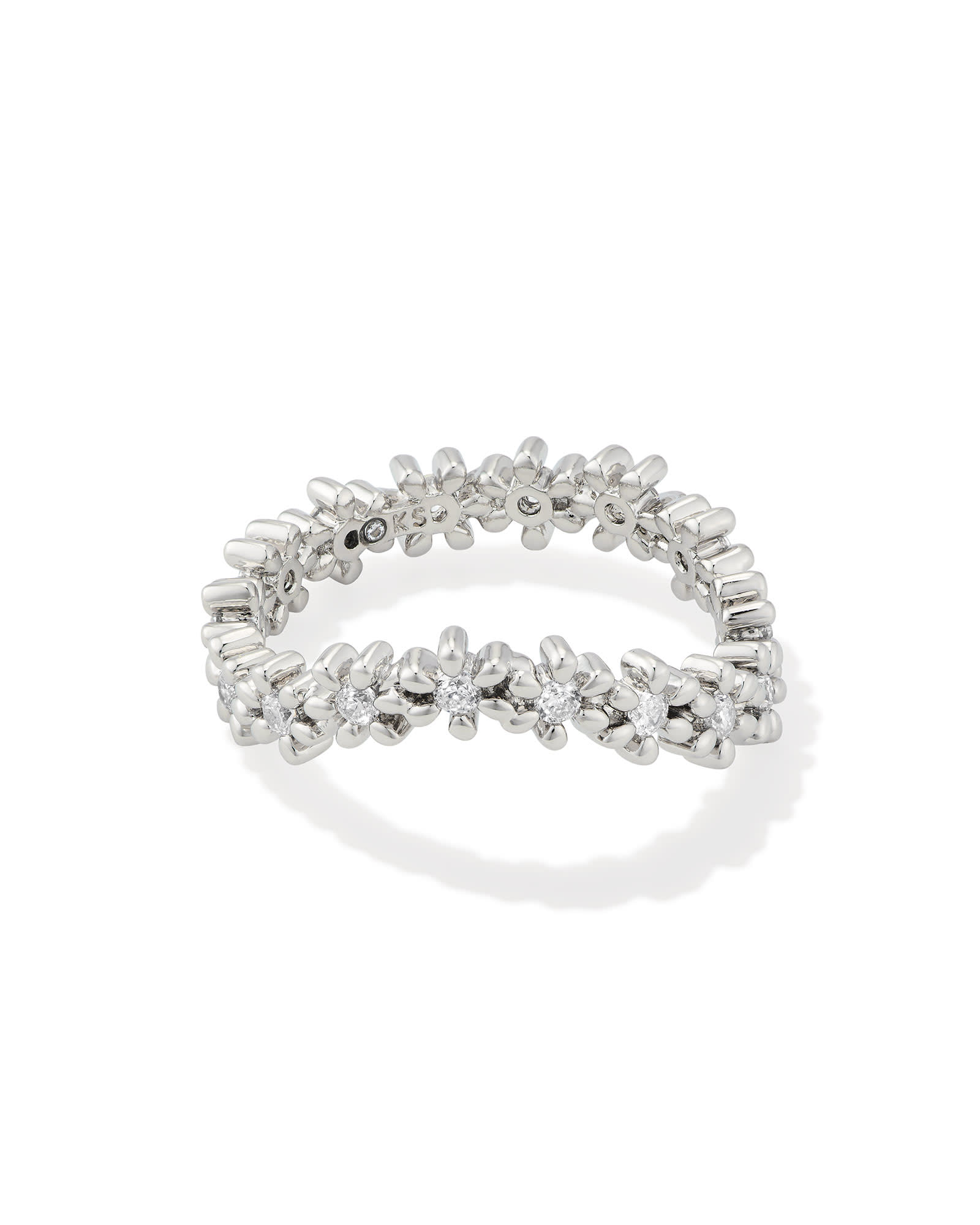 Kendra Scott Nydia Silver Band Ring in White Crystal | Crystal/Metal Rhodium | Size 7