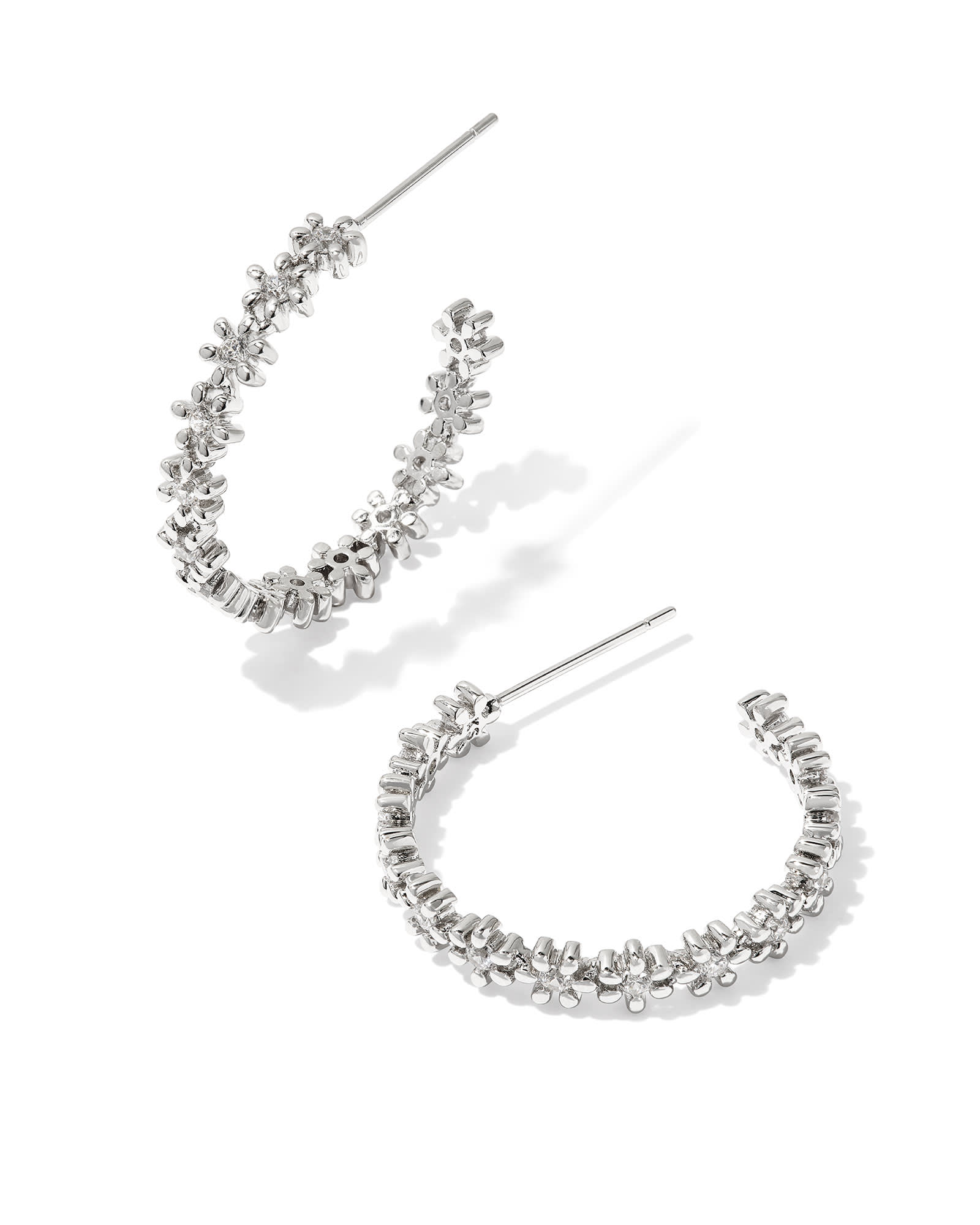 Kendra Scott Nydia Silver Hoop Earrings in White Crystal | Crystal/Metal Rhodium