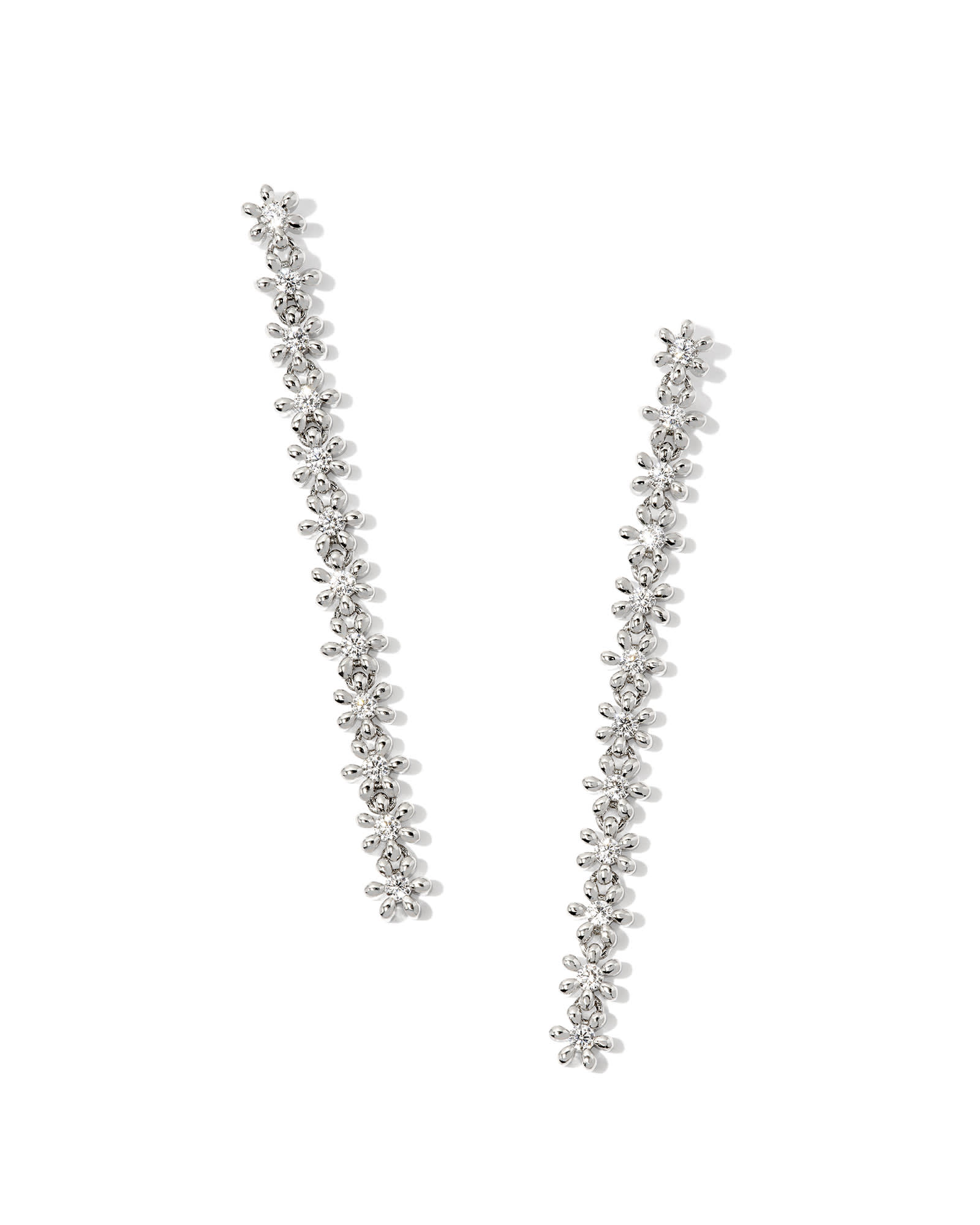 Kendra Scott Nydia Silver Linear Earrings in White Crystal | Crystal/Metal Rhodium