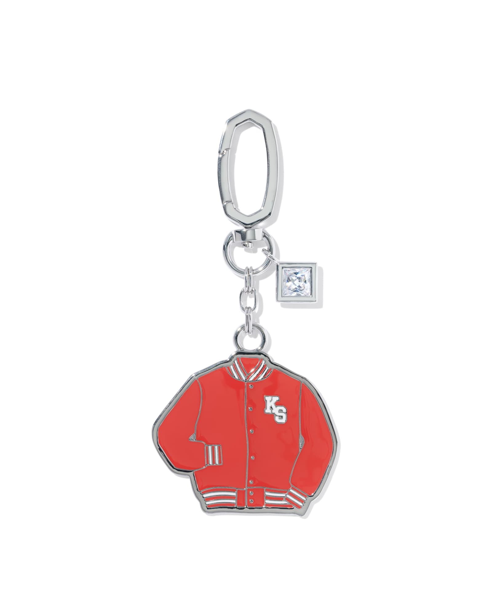 Kendra Scott Varsity Jacket Enamel Silver Bag Charm | Enamel/Metal Rhodium