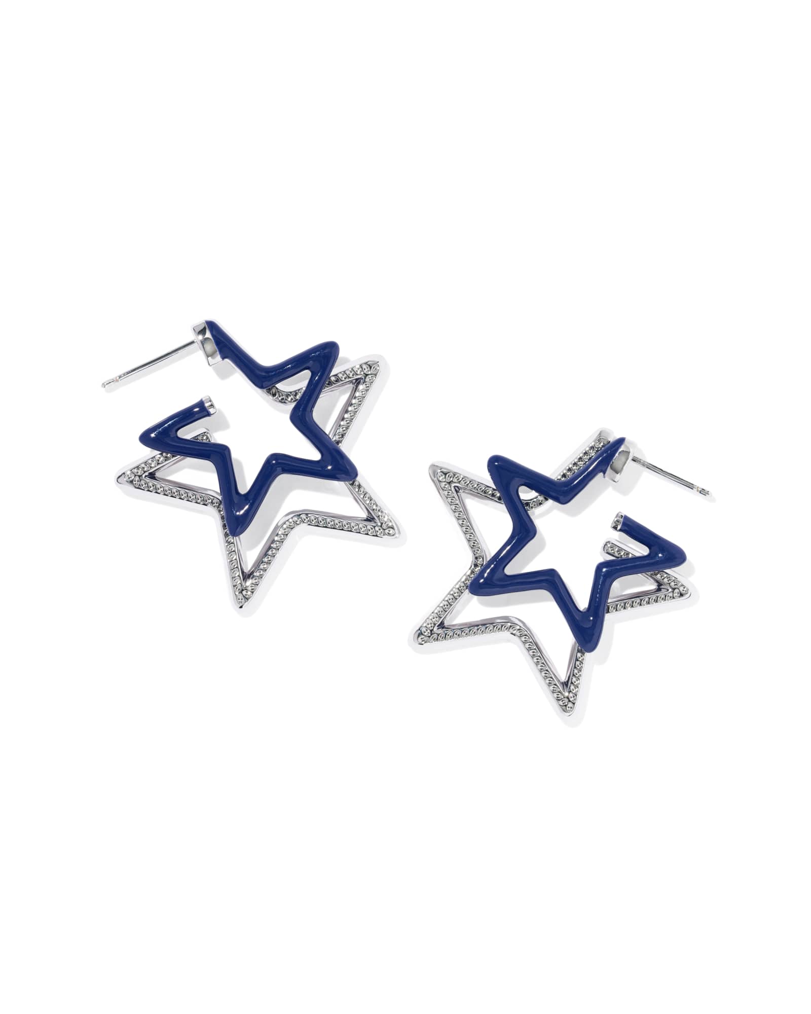 Kendra Scott Cassidy Silver Enamel Double Star Hoop Earrings | Enamel/Metal Rhodium