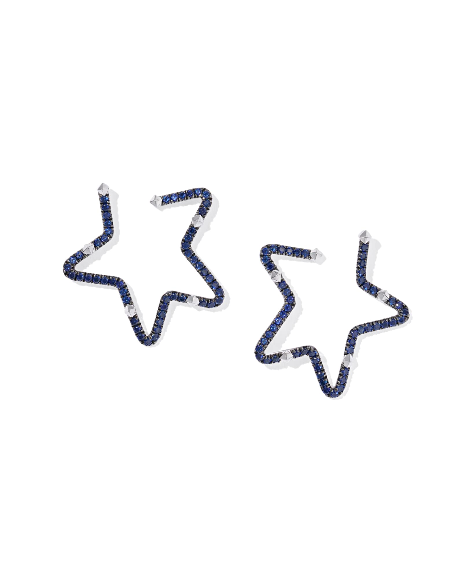 1.17 ct Lab Grown Blue Sapphire Star 14k White Gold Hoop Earrings