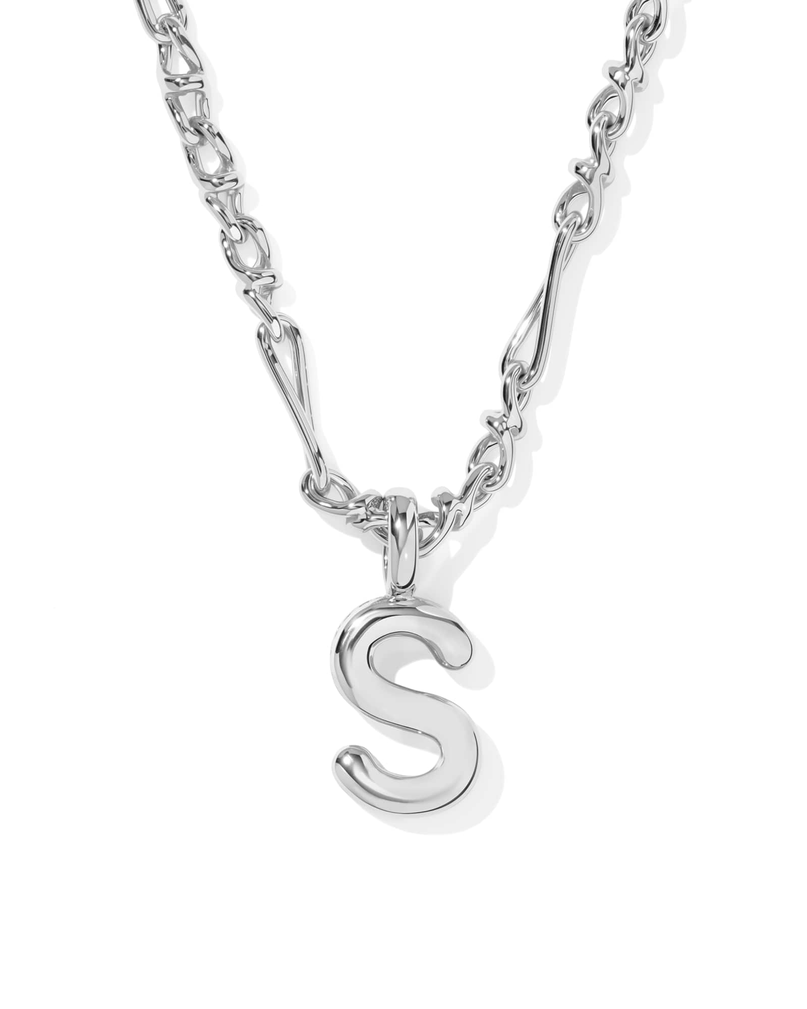 Bubble Letter S Silver Short Pendant Necklace