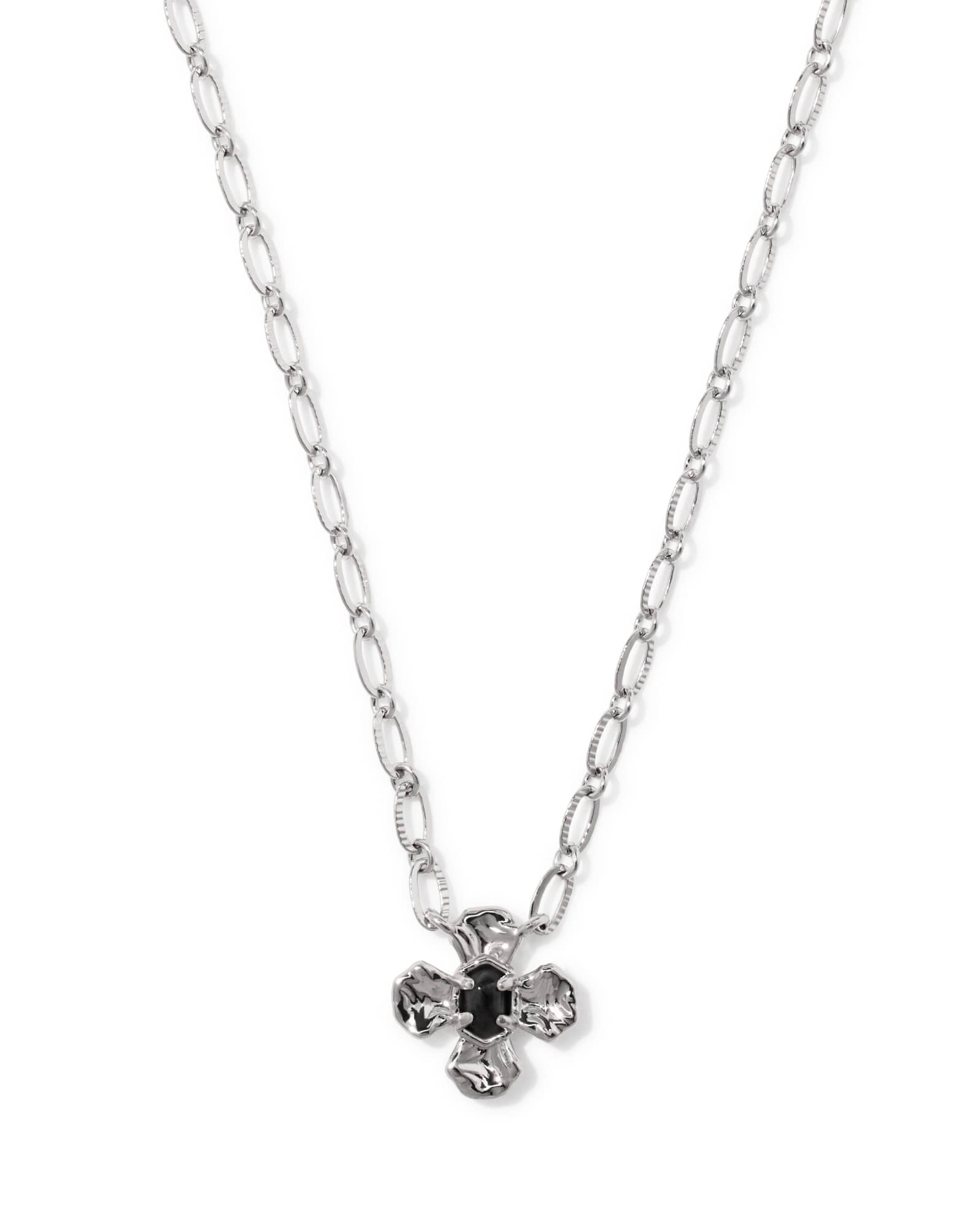 Kendra Scott Leanne Silver Short Pendant Necklace | Granite/Metal Rhodium