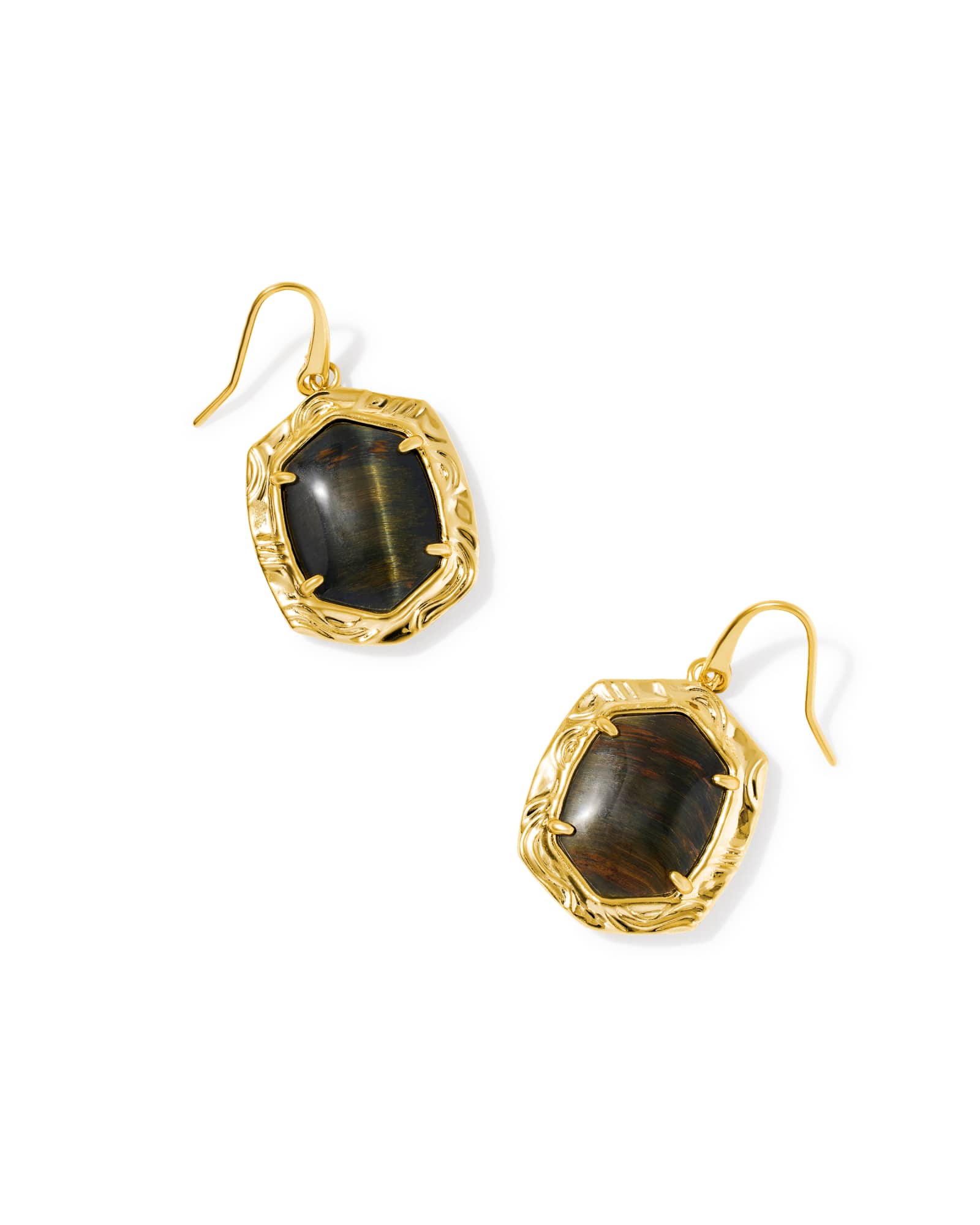 Kendra Scott Tiger Striped Daphne Gold Drop Earrings | Hawk's Eye/Metal