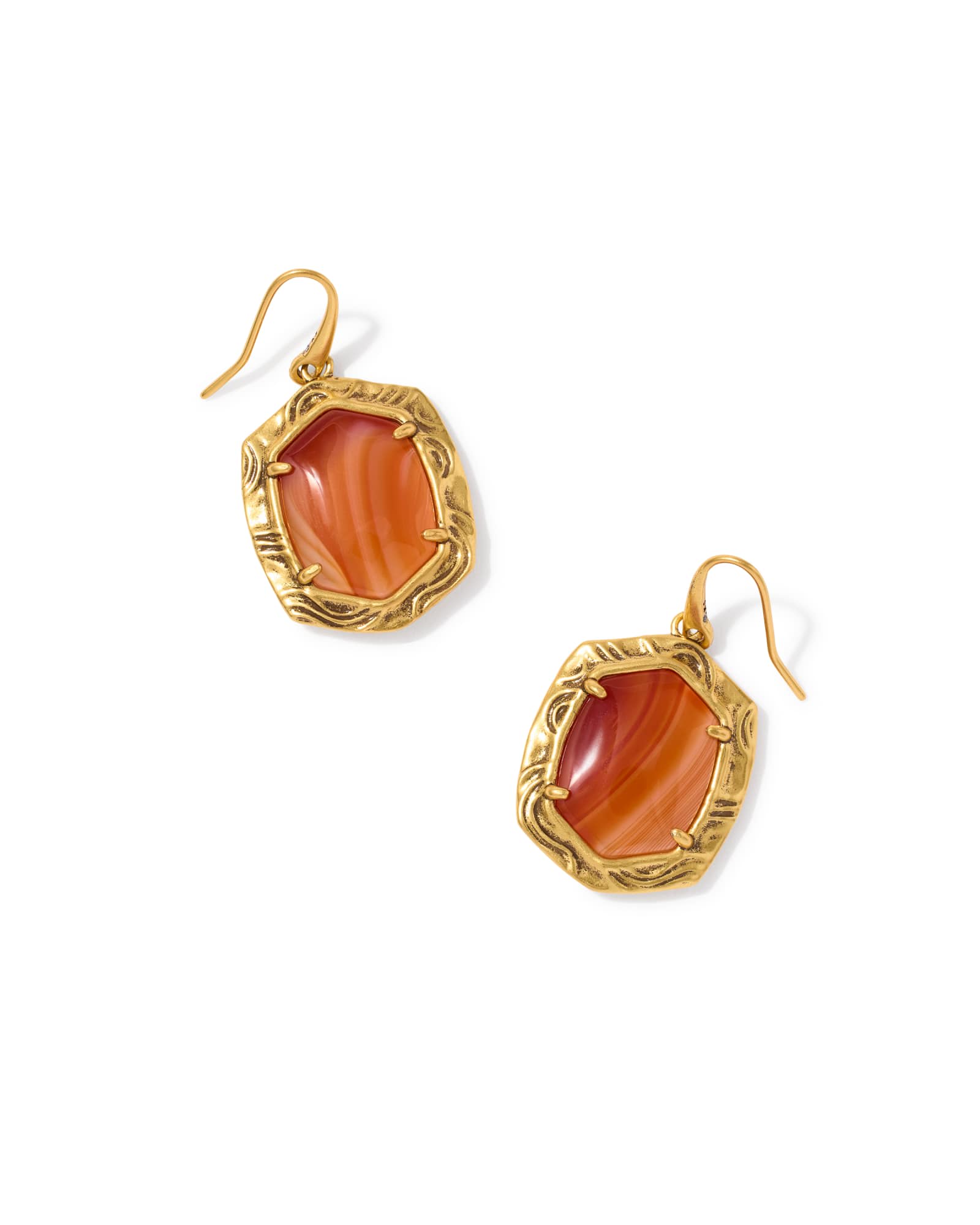 Kendra Scott Tiger Striped Daphne Vintage Gold Drop Earrings | Banded Agate/Metal