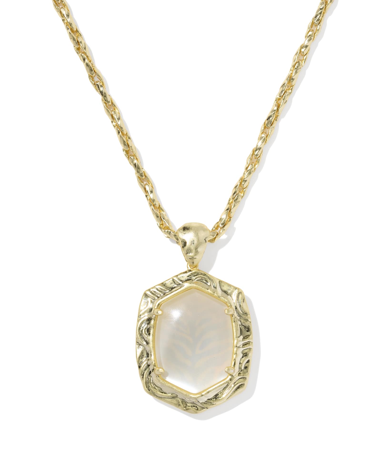 Kendra Scott Tiger Striped Daphne Gold Small Long Pendant Necklace | Mother Of Pearl/Metal