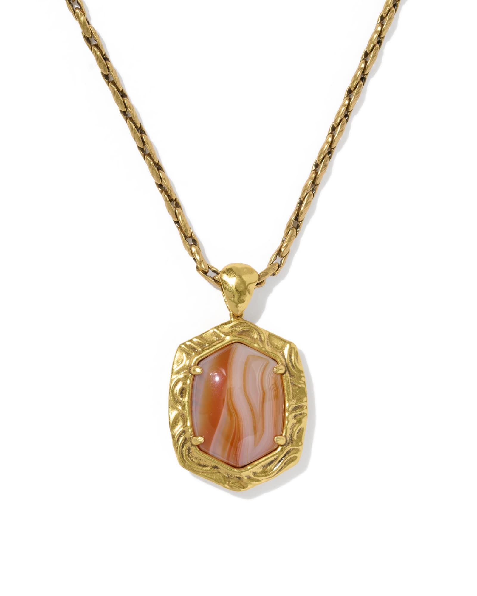 Kendra Scott Tiger Striped Daphne Vintage Gold Small Long Pendant Necklace | Banded Agate/Metal