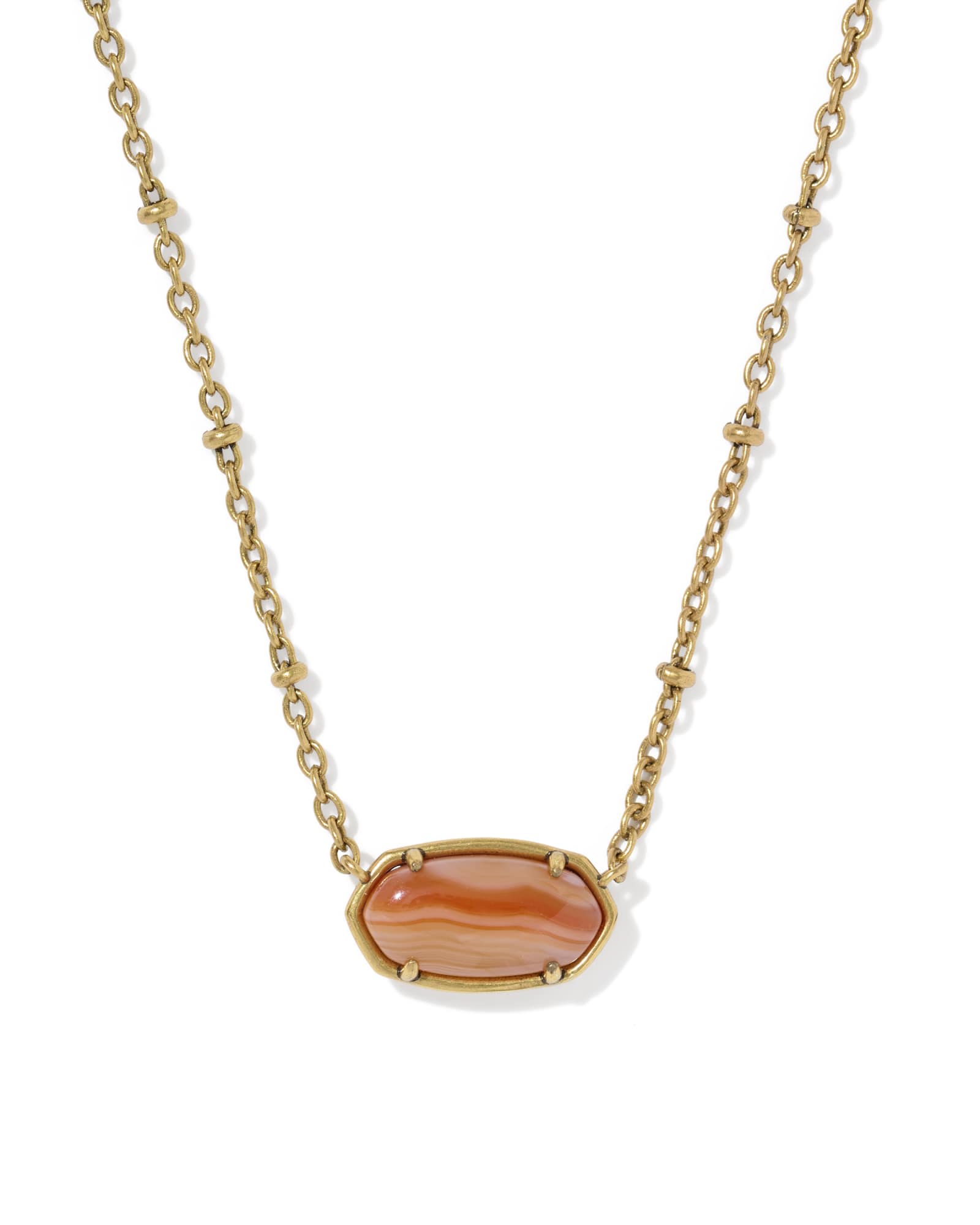 Kendra Scott Tiger Striped Elisa Vintage Gold Short Pendant Necklace | Banded Agate