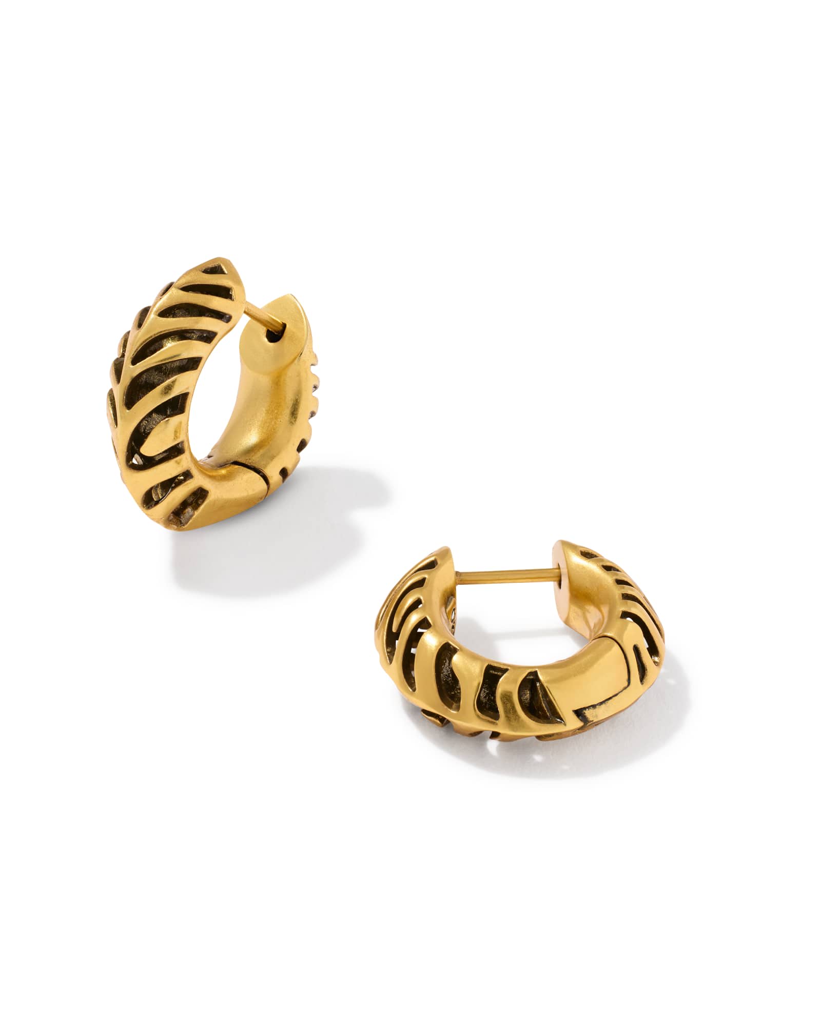 Kendra Scott Tiger Striped Mikki Vintage Gold Huggie Earrings | Metal