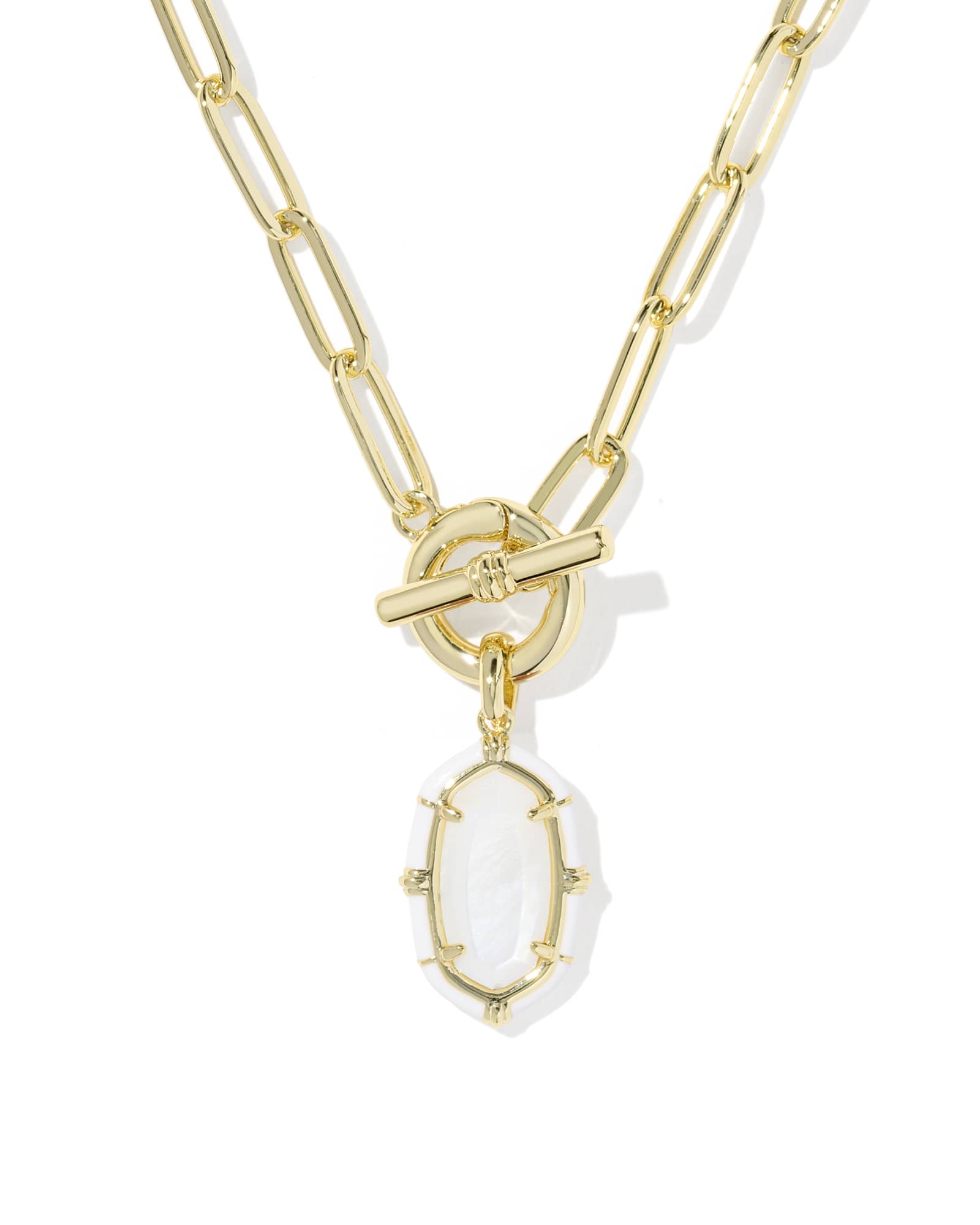 Kendra Scott Elisa Gold Enamel Link and Chain Necklace | Mother Of Pearl