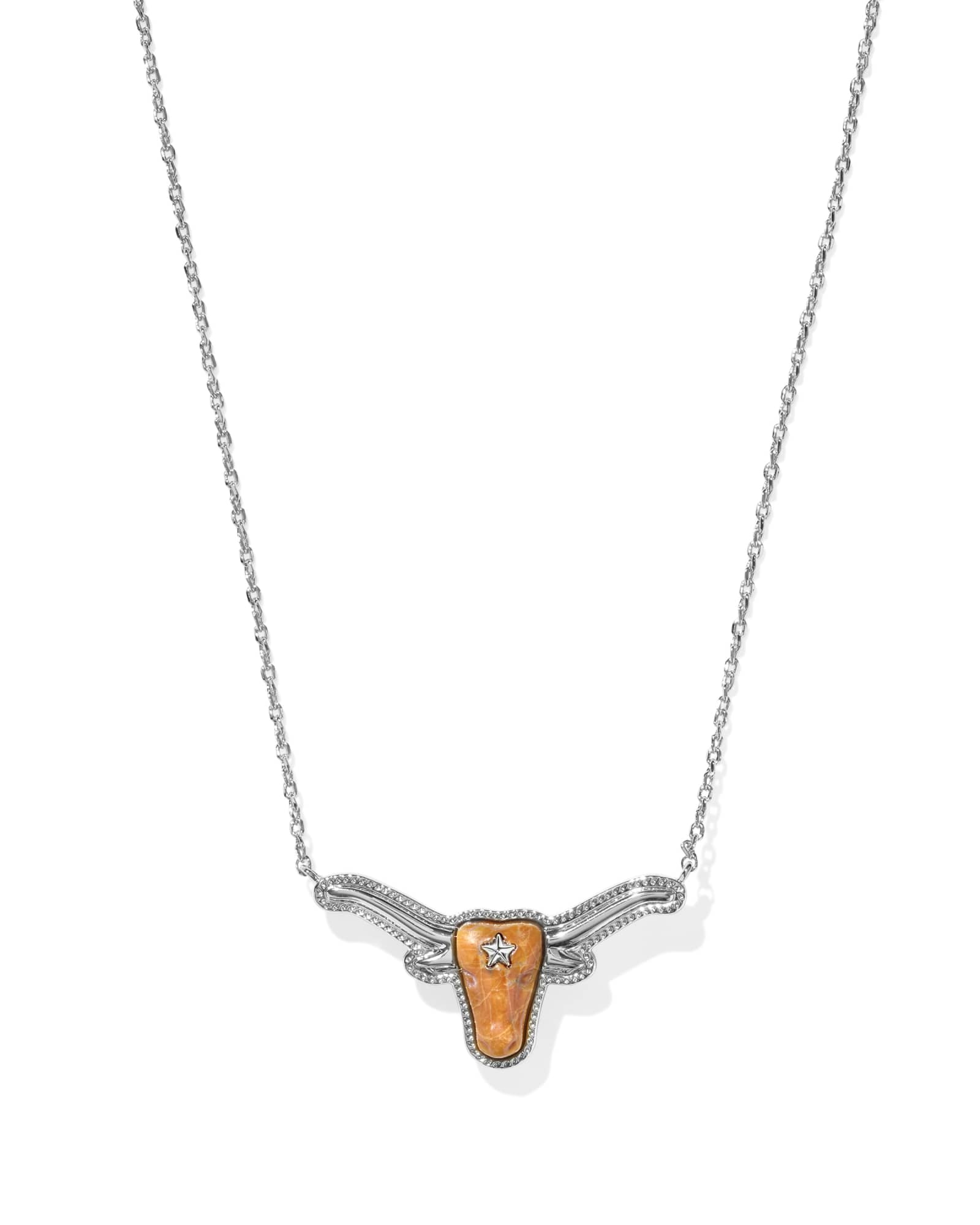 Kendra Scott Longhorn Silver Short Pendant Necklace | Variegated Magnesite/Metal Rhodium