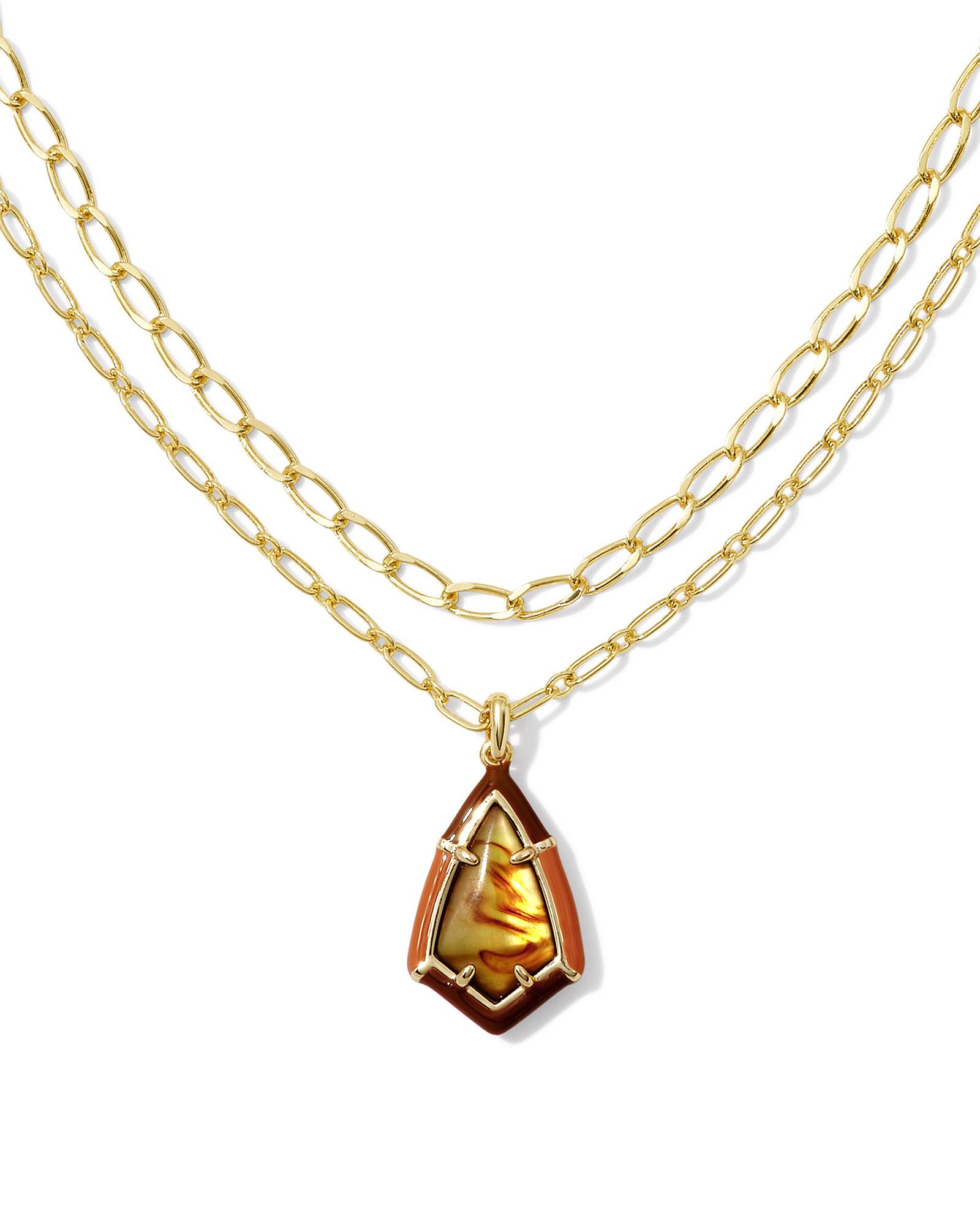 Kendra Scott Camry Gold Enamel Frame Multi Strand Necklace in Marbled Amber | Illusion