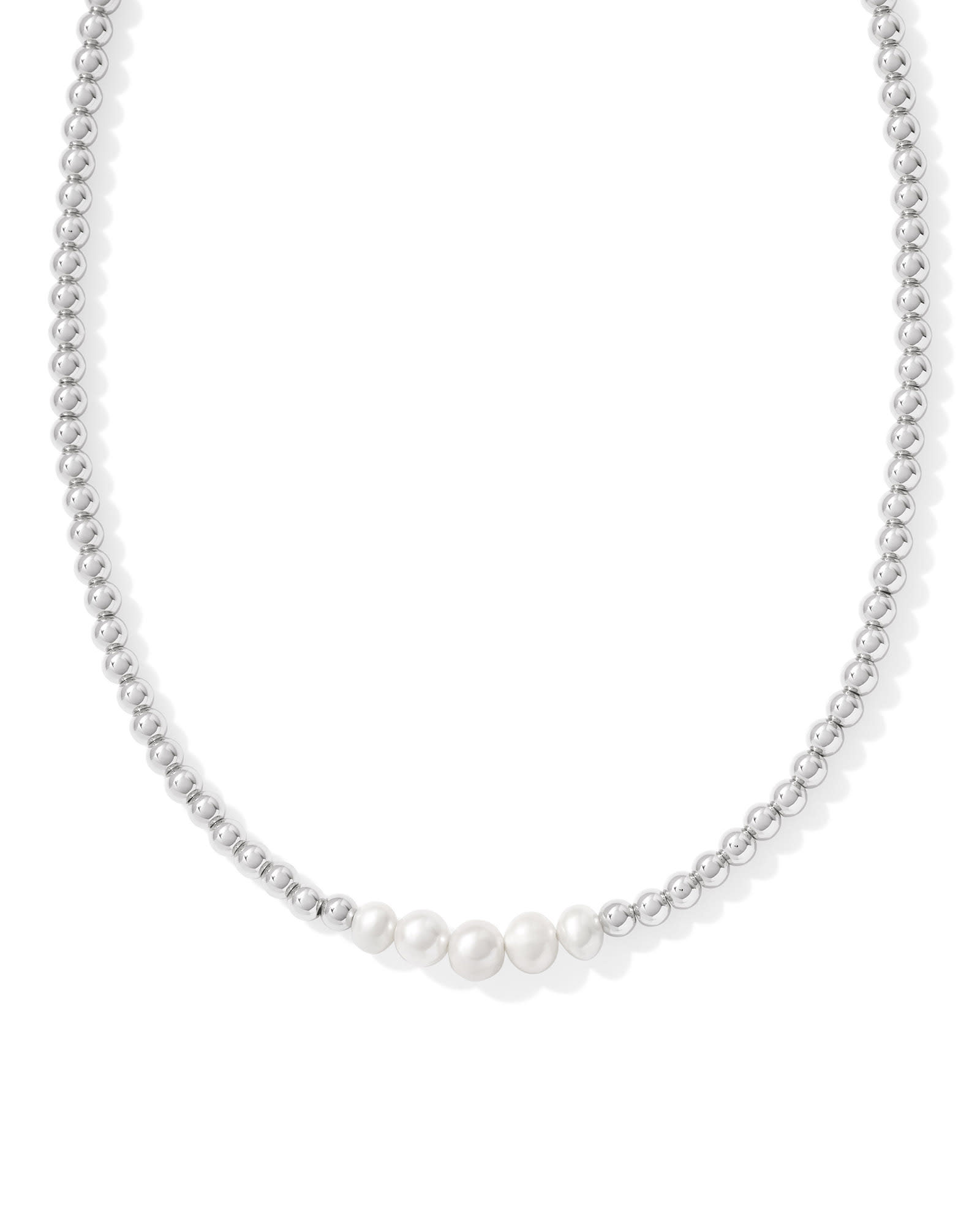 Kendra Scott Eve Silver Beaded Strand Necklace in White Pearl | Pearl/Metal Rhodium