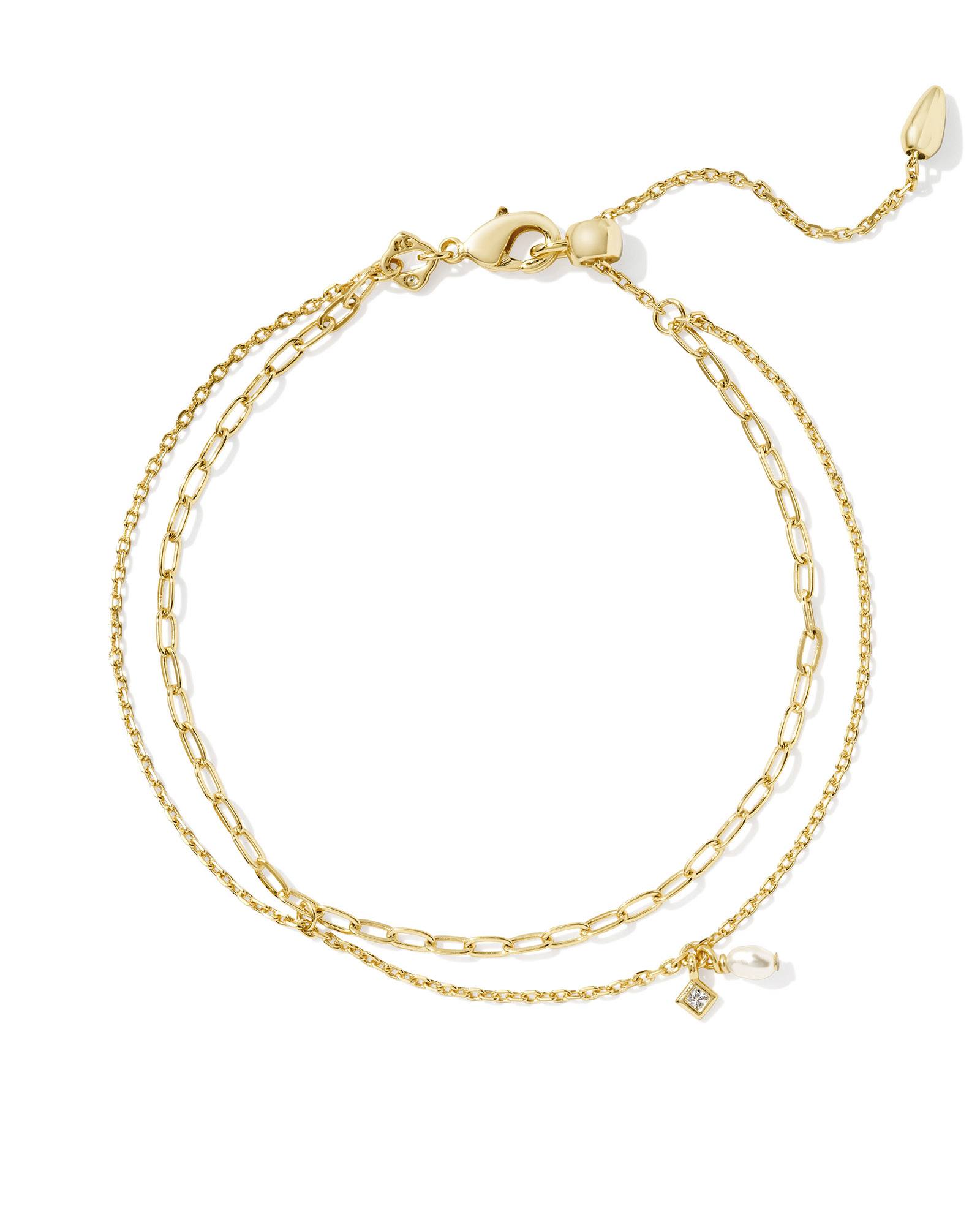 Kendra Scott Eve Gold Multi Strand Bracelet in White | Pearl