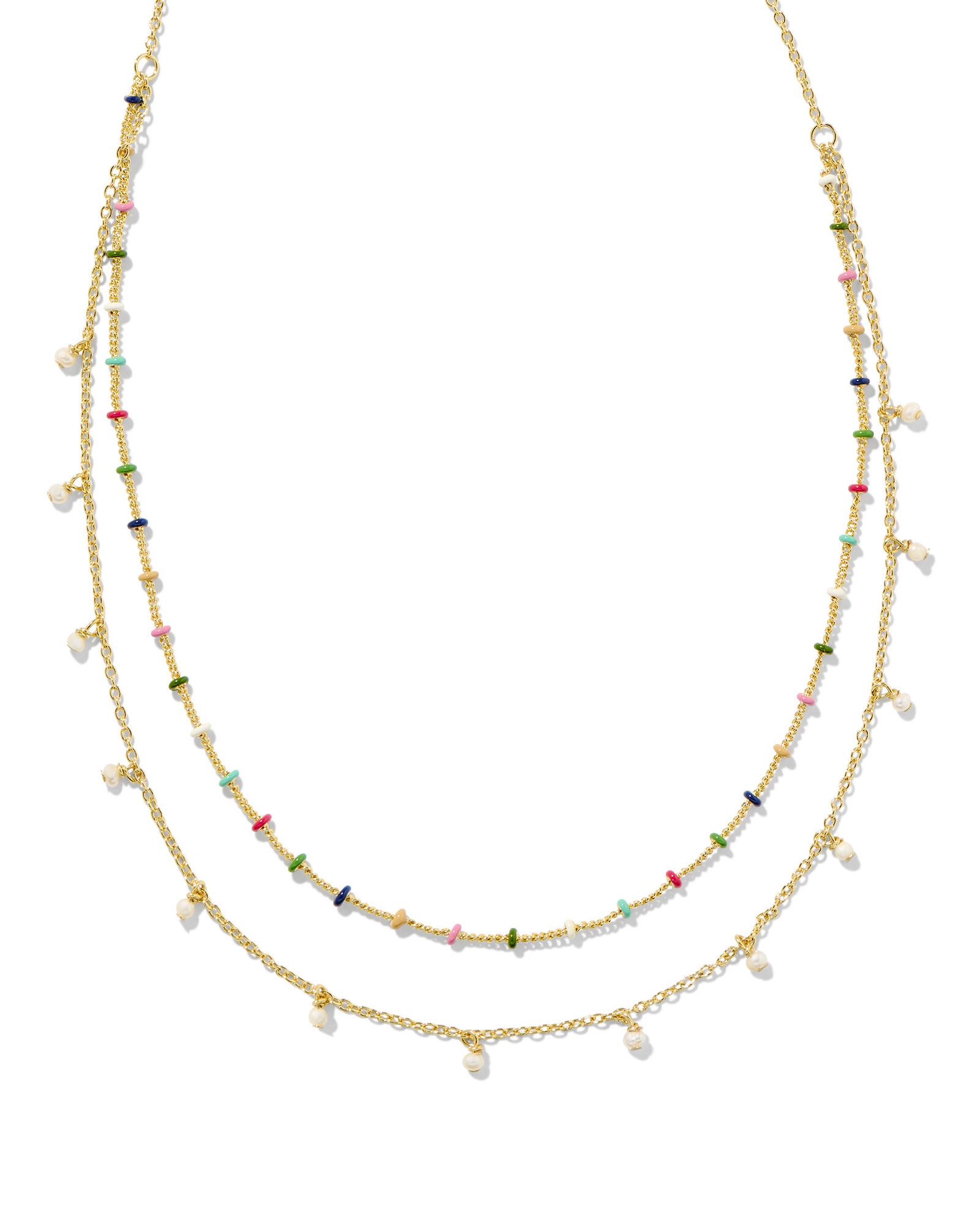 Kendra Scott Eve Gold Multi Strand Necklace in Multi Mix | Mixed Stones