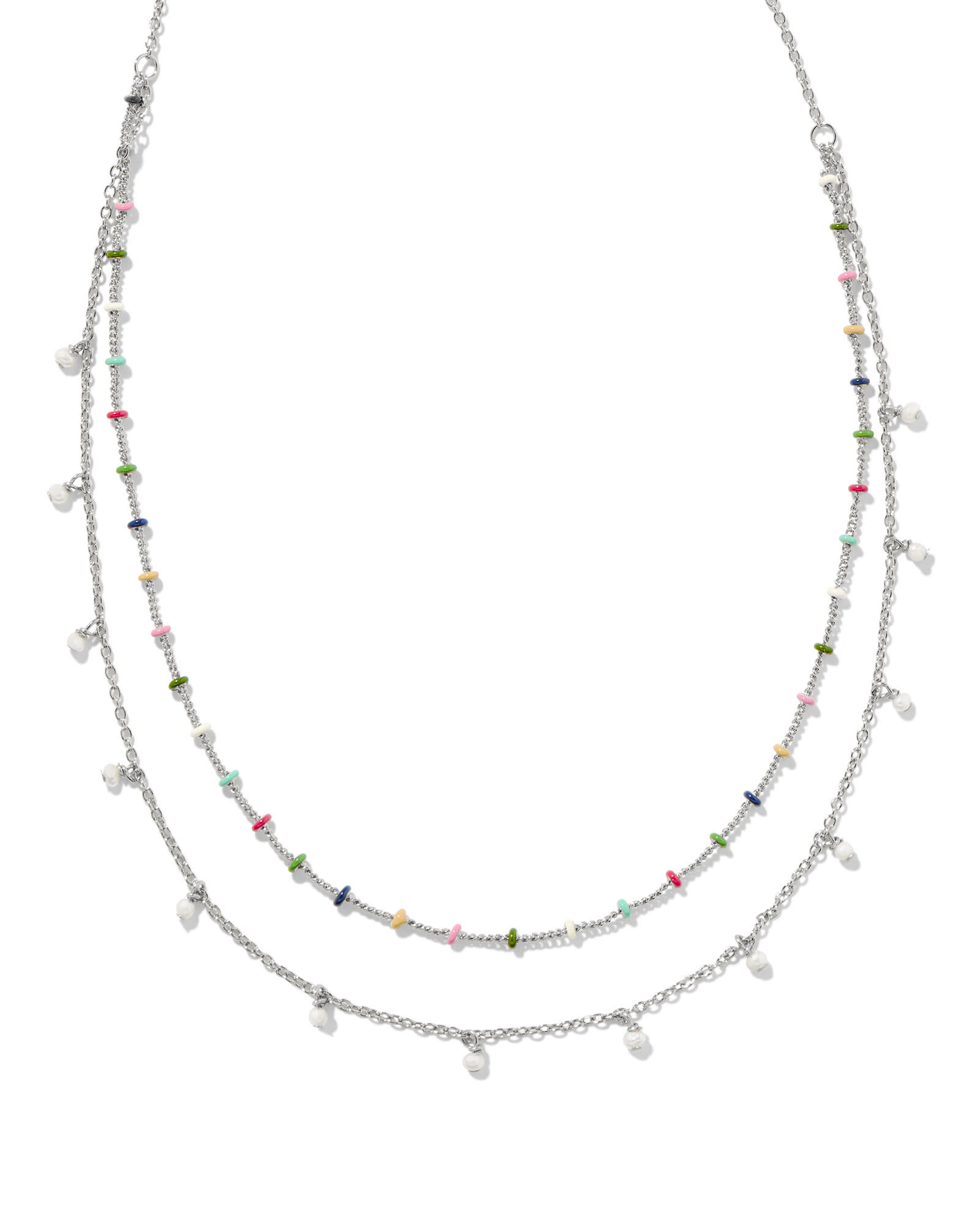 Kendra Scott Eve Silver Multi Strand Necklace in Multi Mix | Mixed Stones/Metal Rhodium