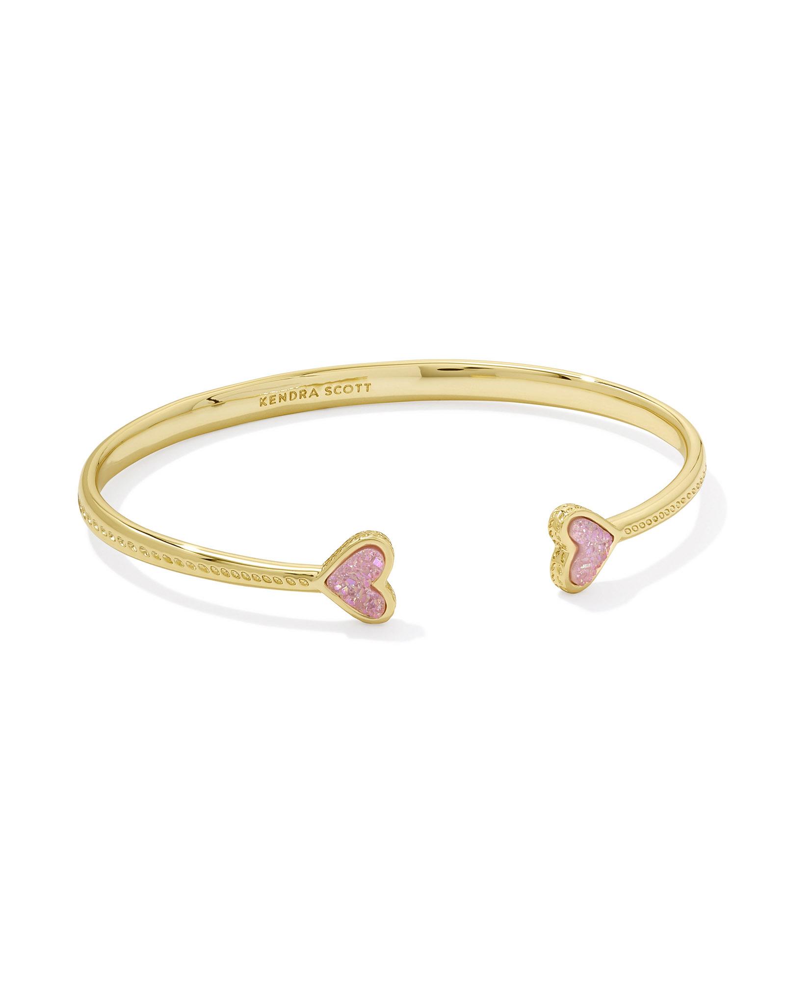 Kendra Scott Framed Ari Heart Gold Cuff Bracelet in Light Pink Drusy | Drusy/Metal