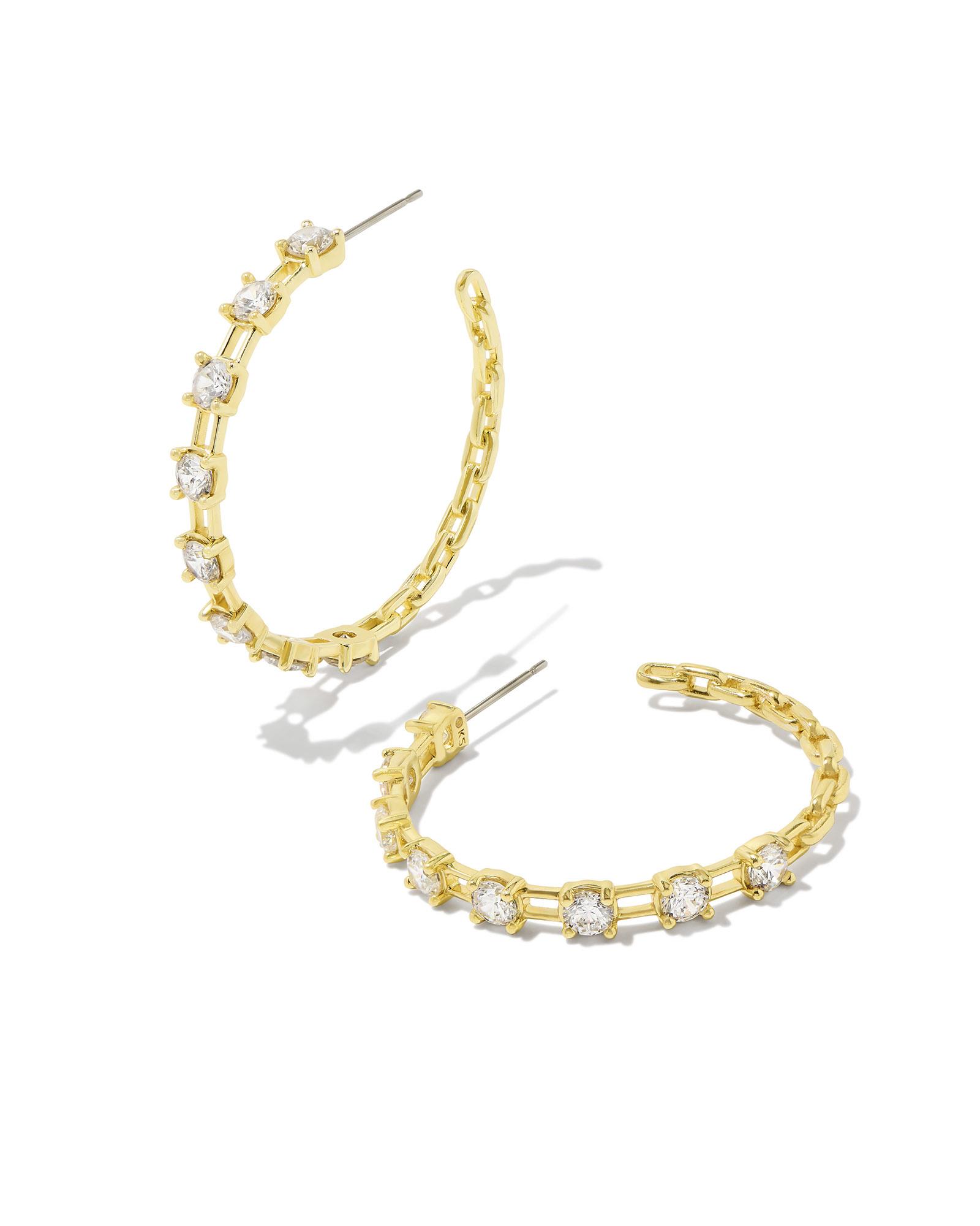 Kendra Scott Lexi Gold Hoop Earrings in White | Crystal