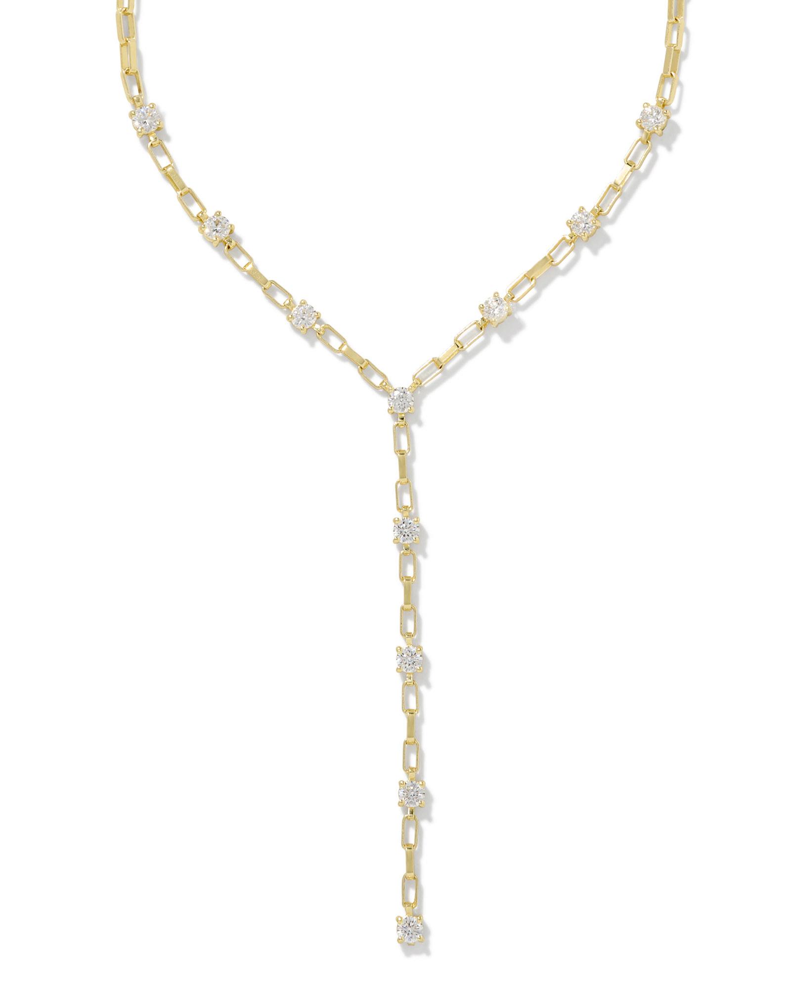 Kendra Scott Lexi Gold Y Necklace in White | Crystal