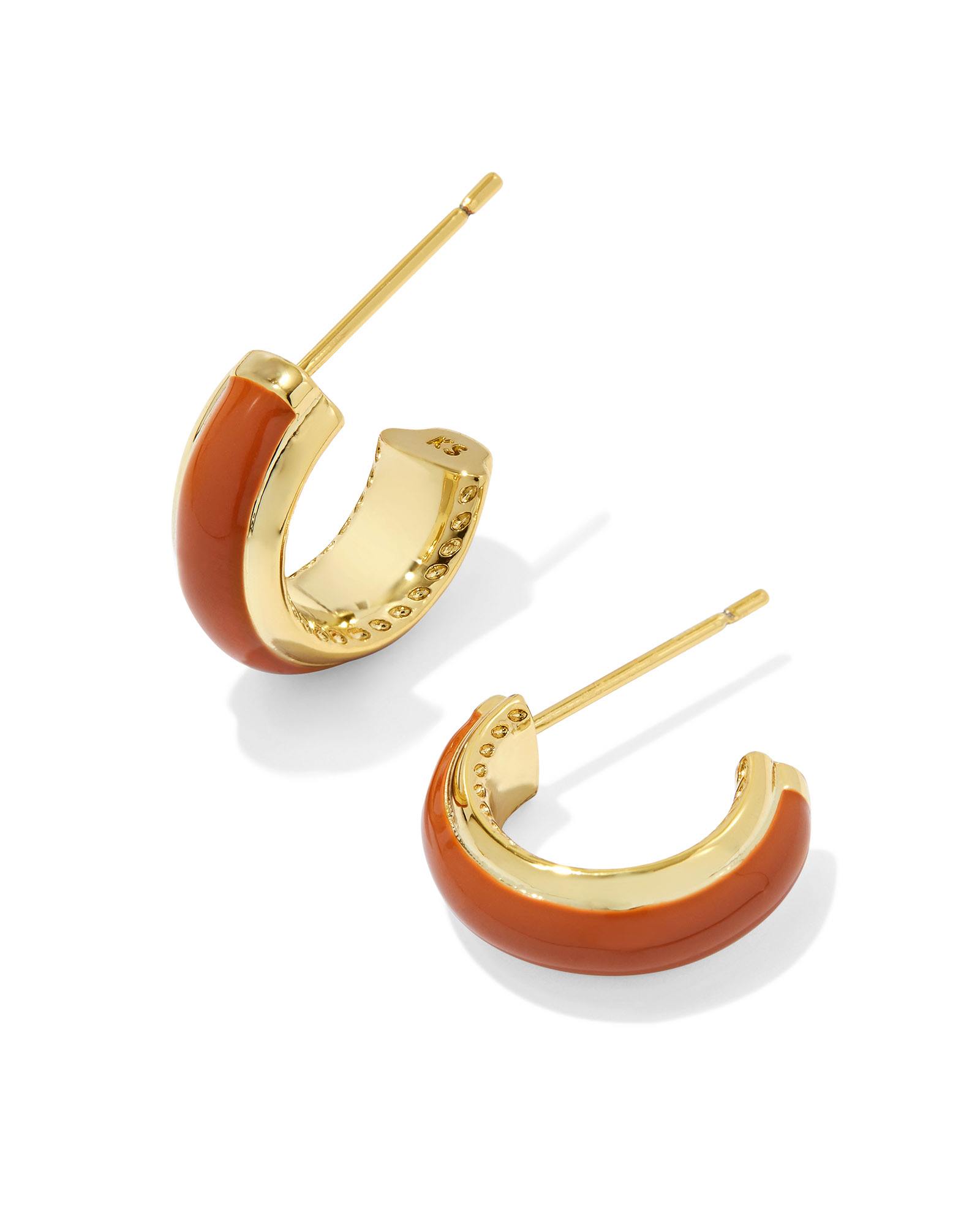 Kendra Scott Ainsley Gold Huggie Earrings in Orange | Enamel