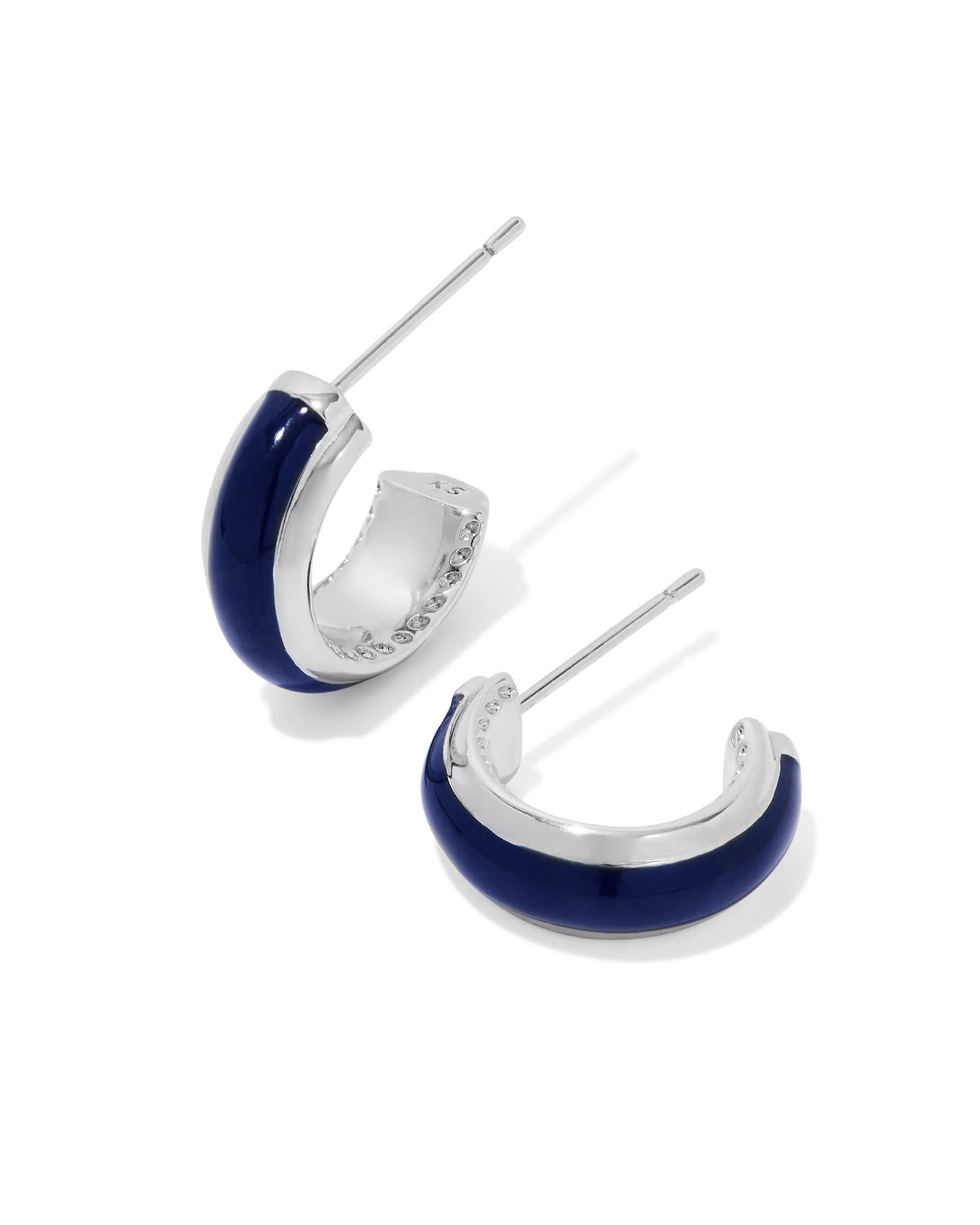 Kendra Scott Ainsley Silver Huggie Earrings in Navy Enamel | Enamel/Metal Rhodium