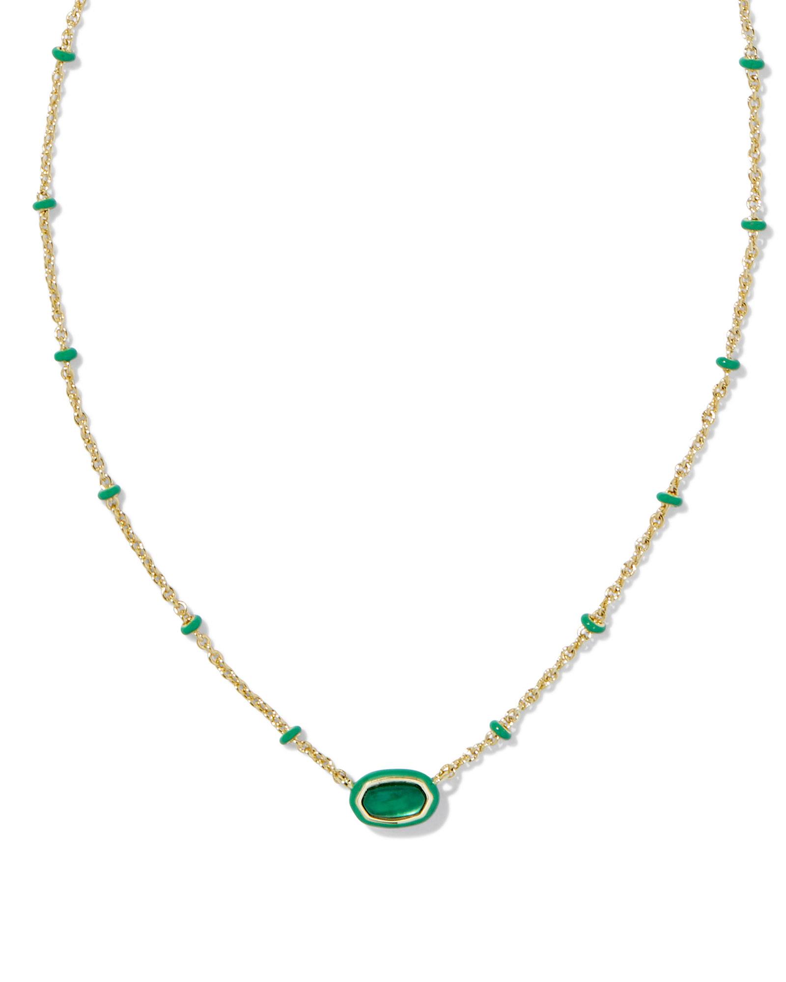 Kendra Scott Mini Elisa Gold Enamel Frame Short Pendant Necklace in Emerald | Illusion