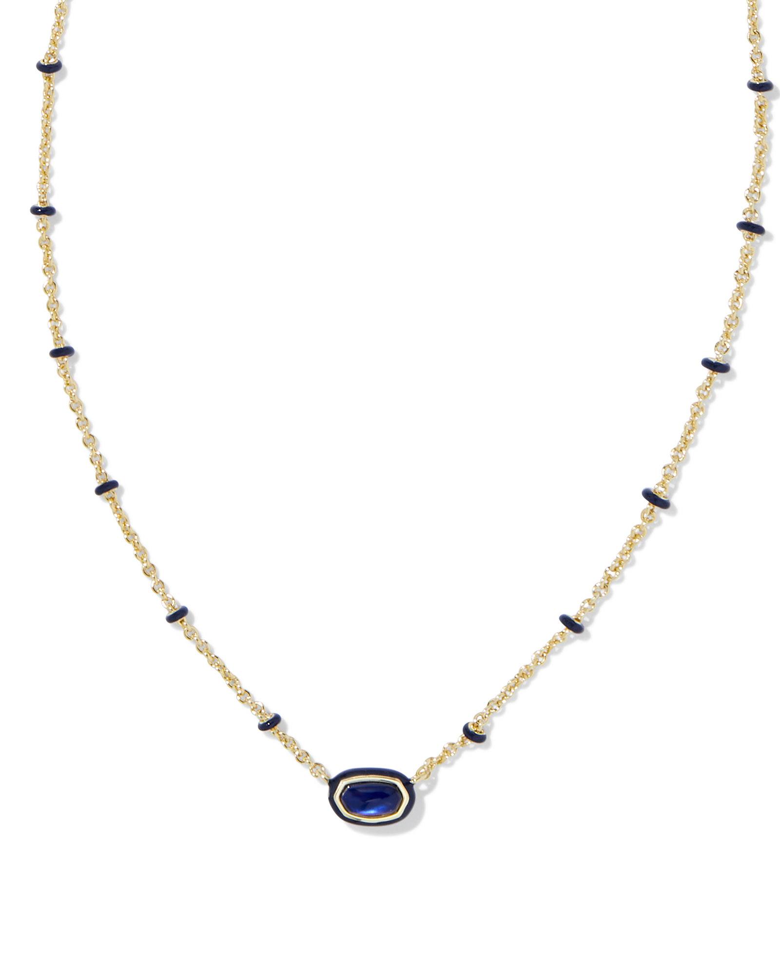 Kendra Scott Mini Elisa Gold Enamel Frame Short Pendant Necklace in Navy Mother-of-Pearl | Mother Of Pearl