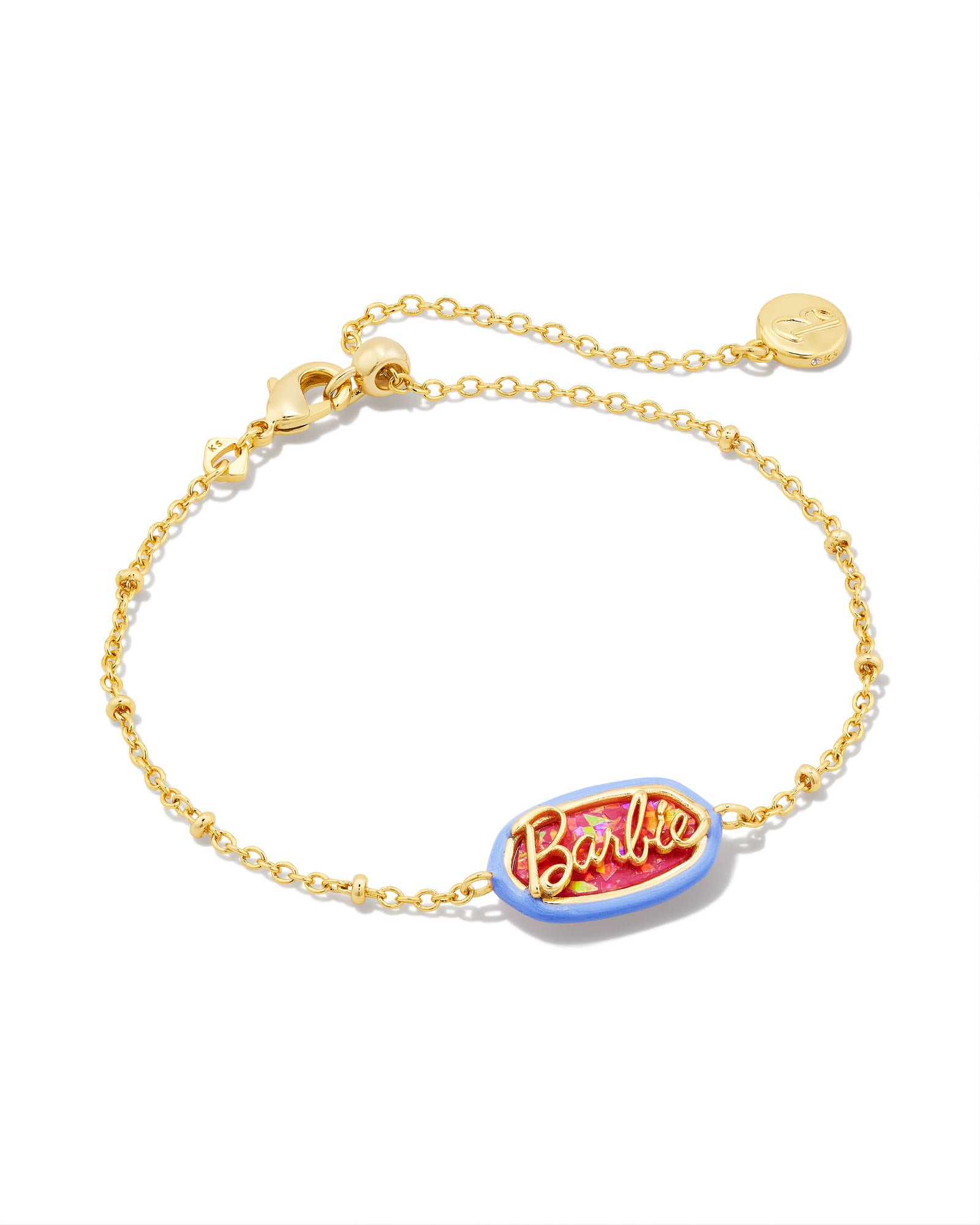 Kendra Scott Barbie x Gold Elaina Satellite Reversible Bracelet in Pink Iridescent Glitter Glass | Glass/Imitation Opal