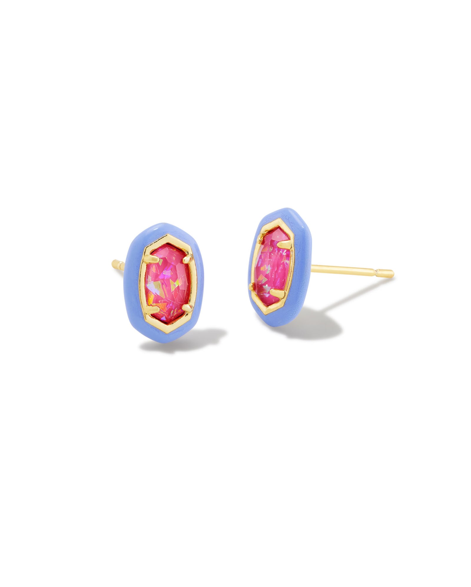 Kendra Scott Barbie x Gold Emilie Stud Earrings in Pink Iridescent Glitter Glass | Glass/Imitation Opal
