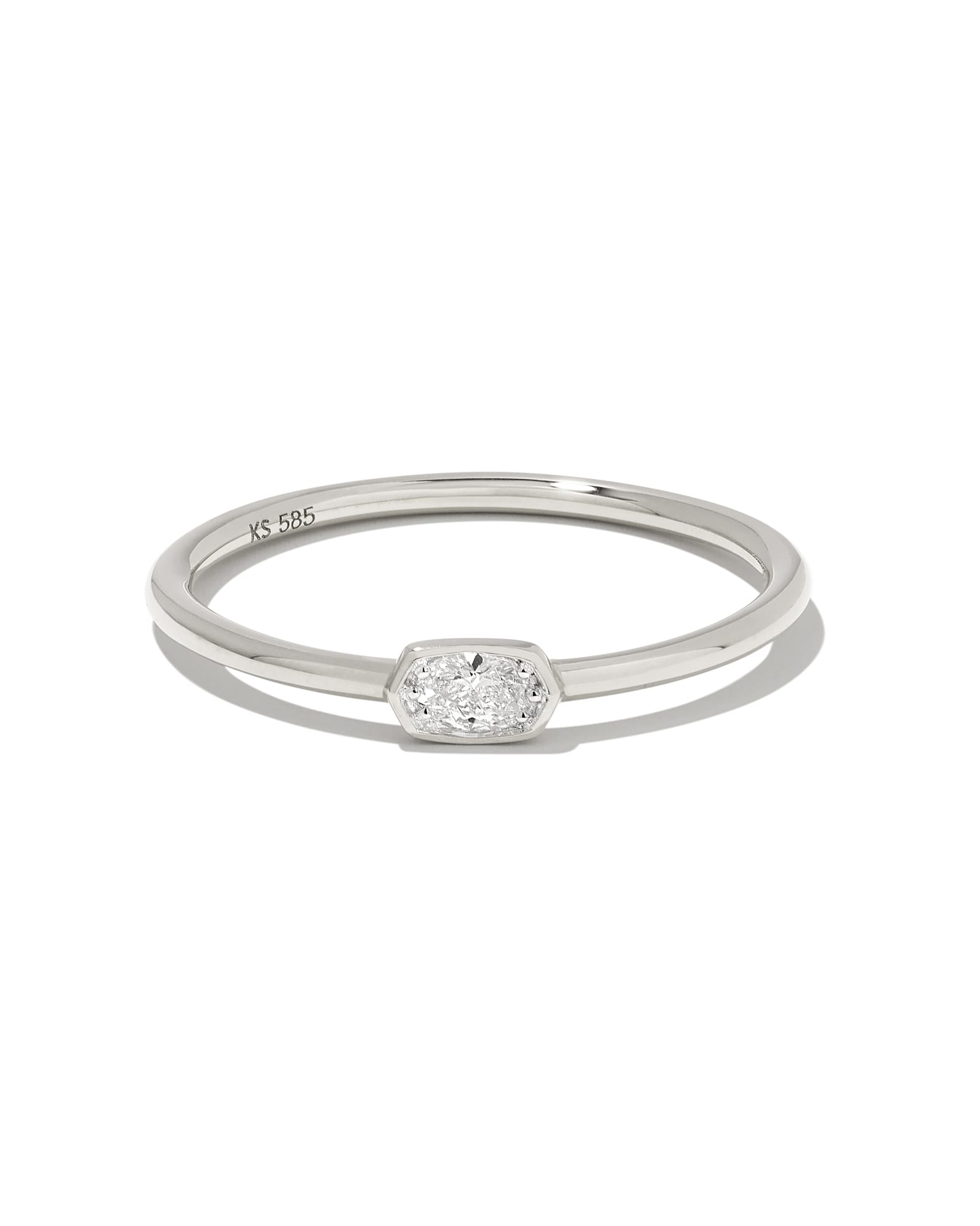 Kendra Scott Marisa 14k White Gold Oval Solitaire Band Ring in White Diamond | Diamonds