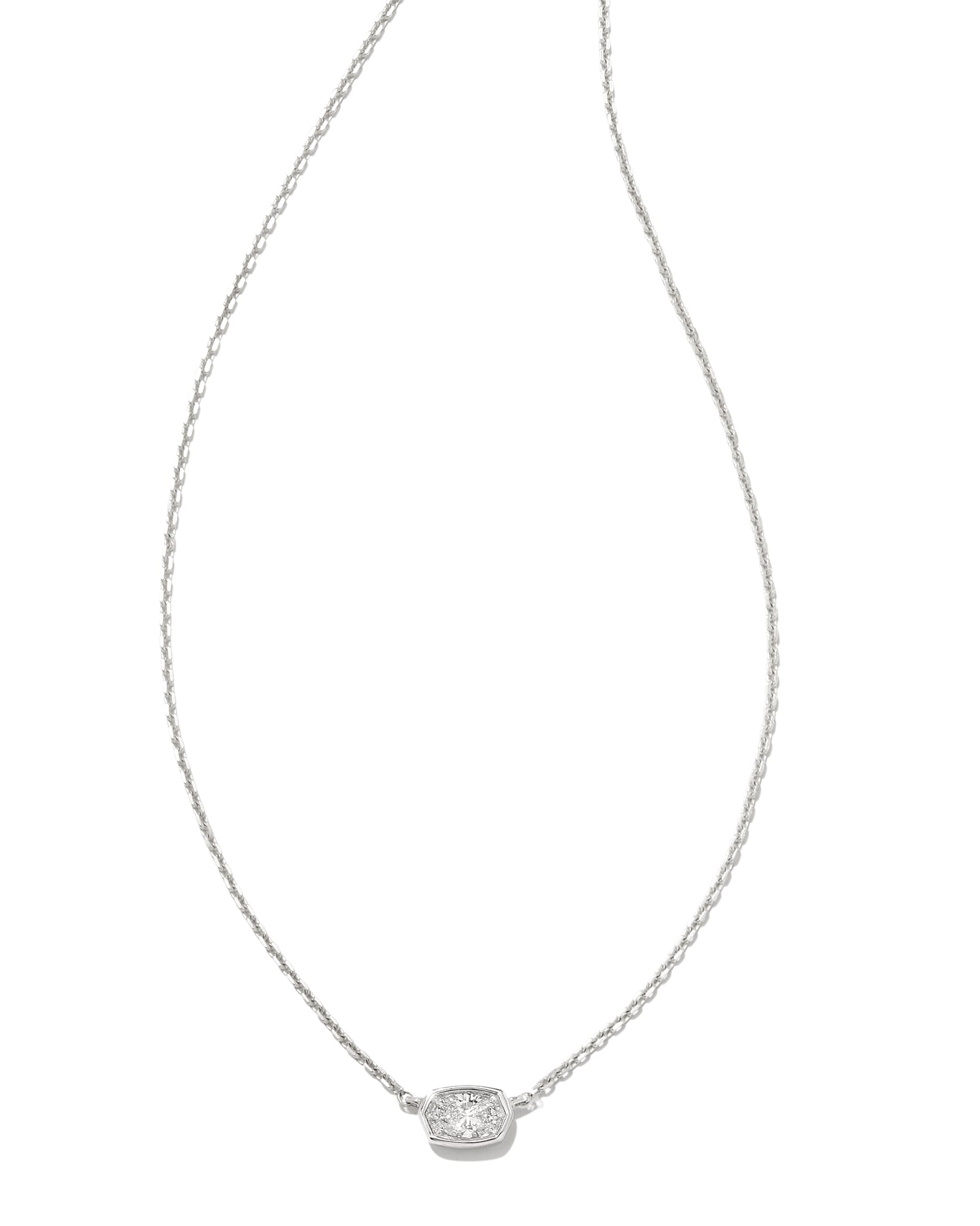 Kendra Scott Marisa 14k White Gold Oval Solitaire Pendant Necklace in White Diamond | Diamonds