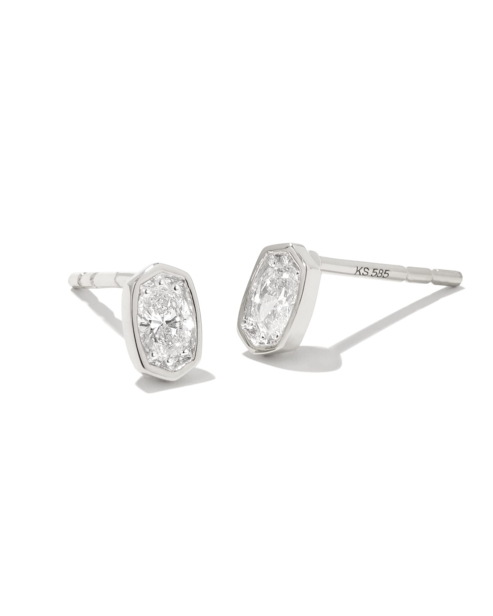 Kendra Scott Marisa 14k White Gold Oval Solitaire Stud Earrings in White Diamond | Diamonds