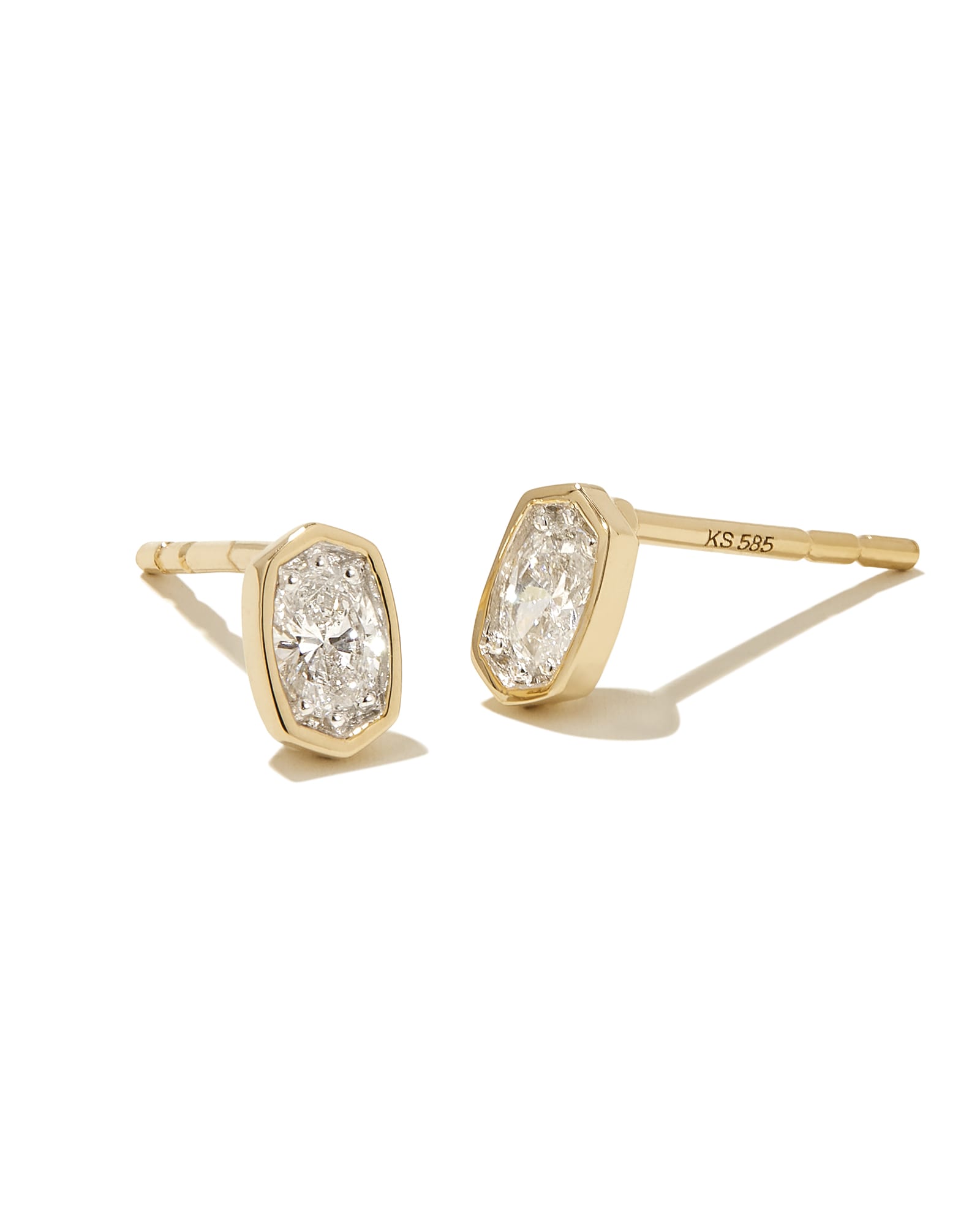 Kendra Scott Marisa 14k Yellow Gold Oval Solitaire Stud Earrings in White Diamond | Diamonds