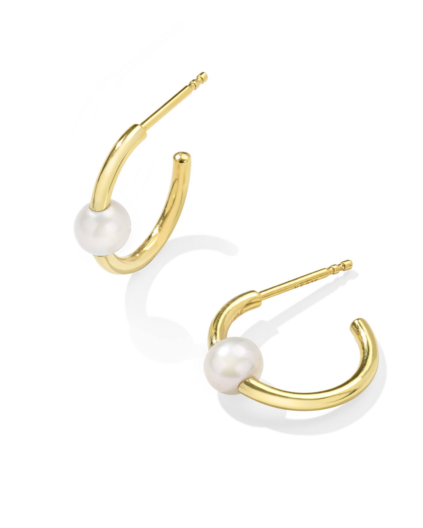 Kendra Scott Emmaline 18k Gold Vermeil Huggie Earrings in White | Pearl