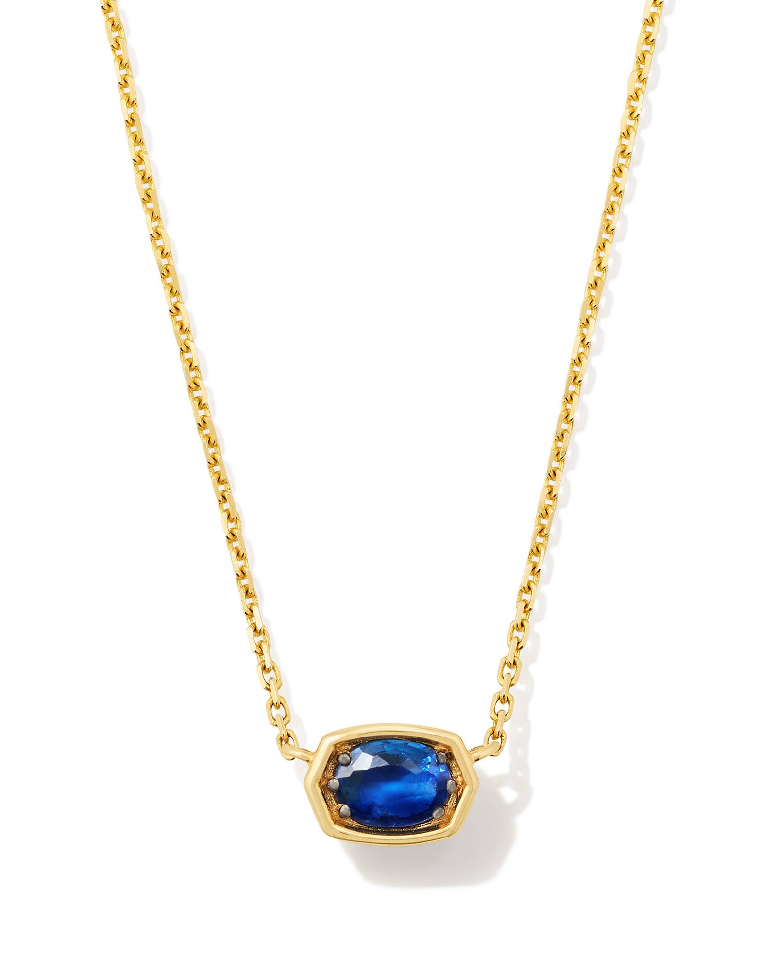 Kendra Scott Marisa 14k Yellow Gold Oval Solitaire Pendant Necklace in Blue | Sapphire