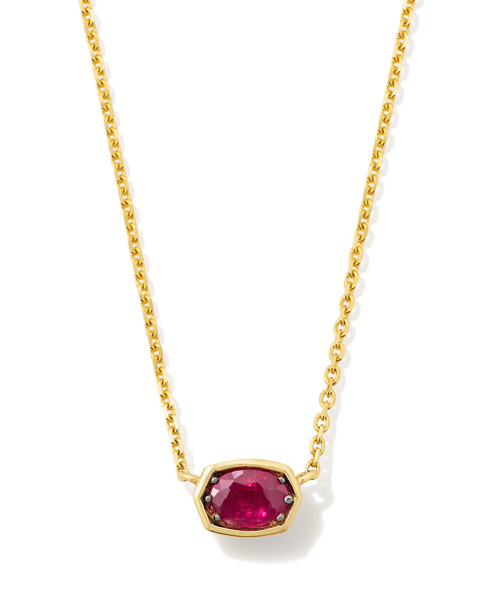 Kendra Scott Marisa 14k Yellow Gold Oval Solitaire Pendant Necklace in | Ruby