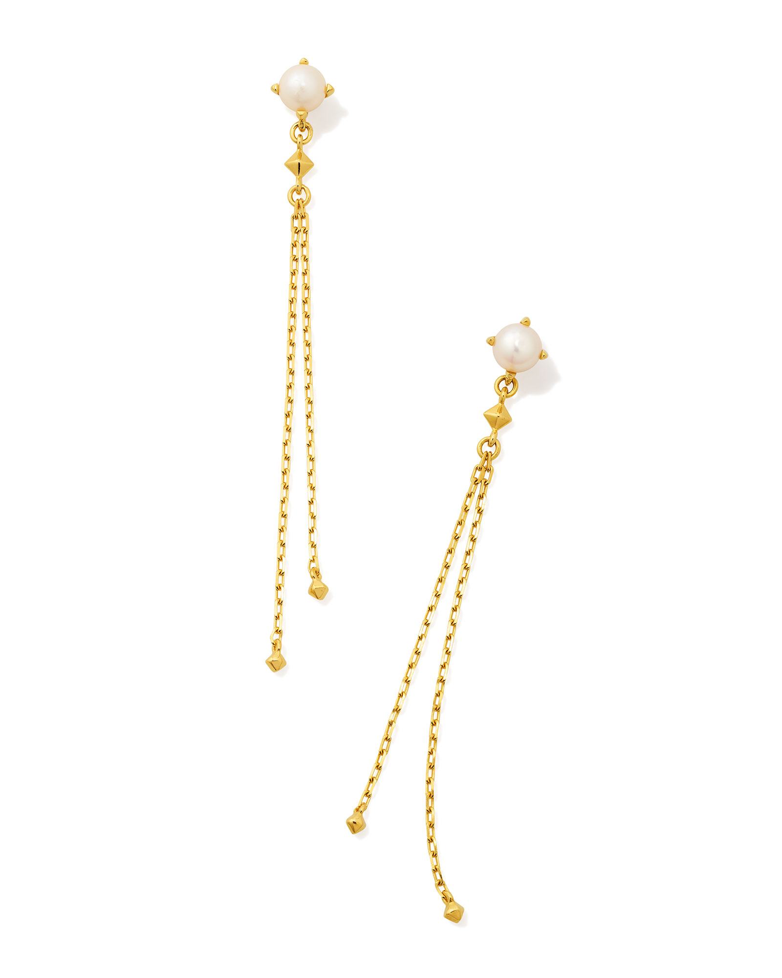 Kendra Scott Emmaline 18k Gold Vermeil Chain Stud Earrings in White | Pearl