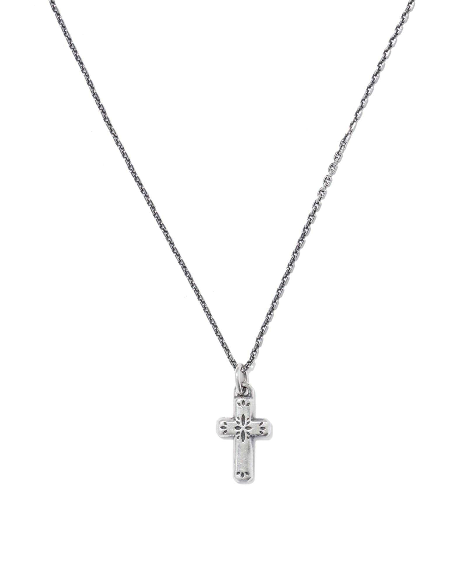 Metal Cross Oxidized Sterling Silver Short Pendant Necklace
