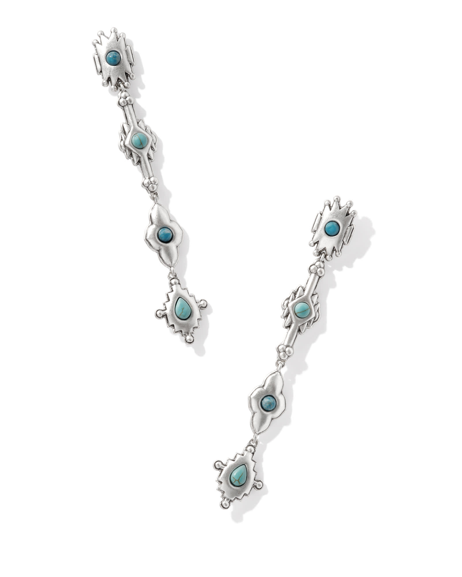 Kendra Scott Shera Vintage Silver Linear Earrings in Teal Mix | Mixed Stones