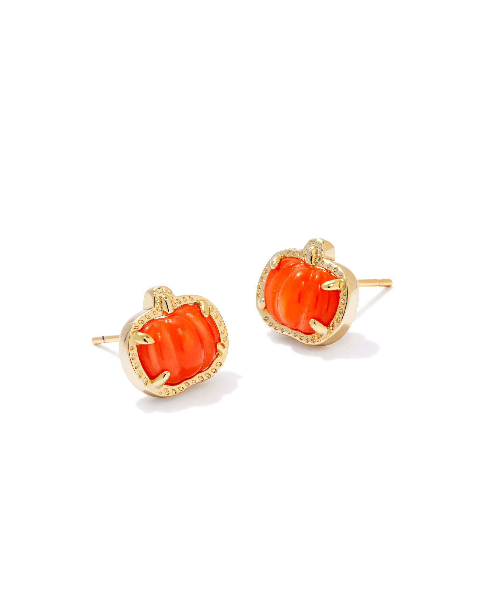 Kendra Scott Pumpkin Gold Stud Earrings in Orange Mother-of-Pearl | Mother Of Pearl