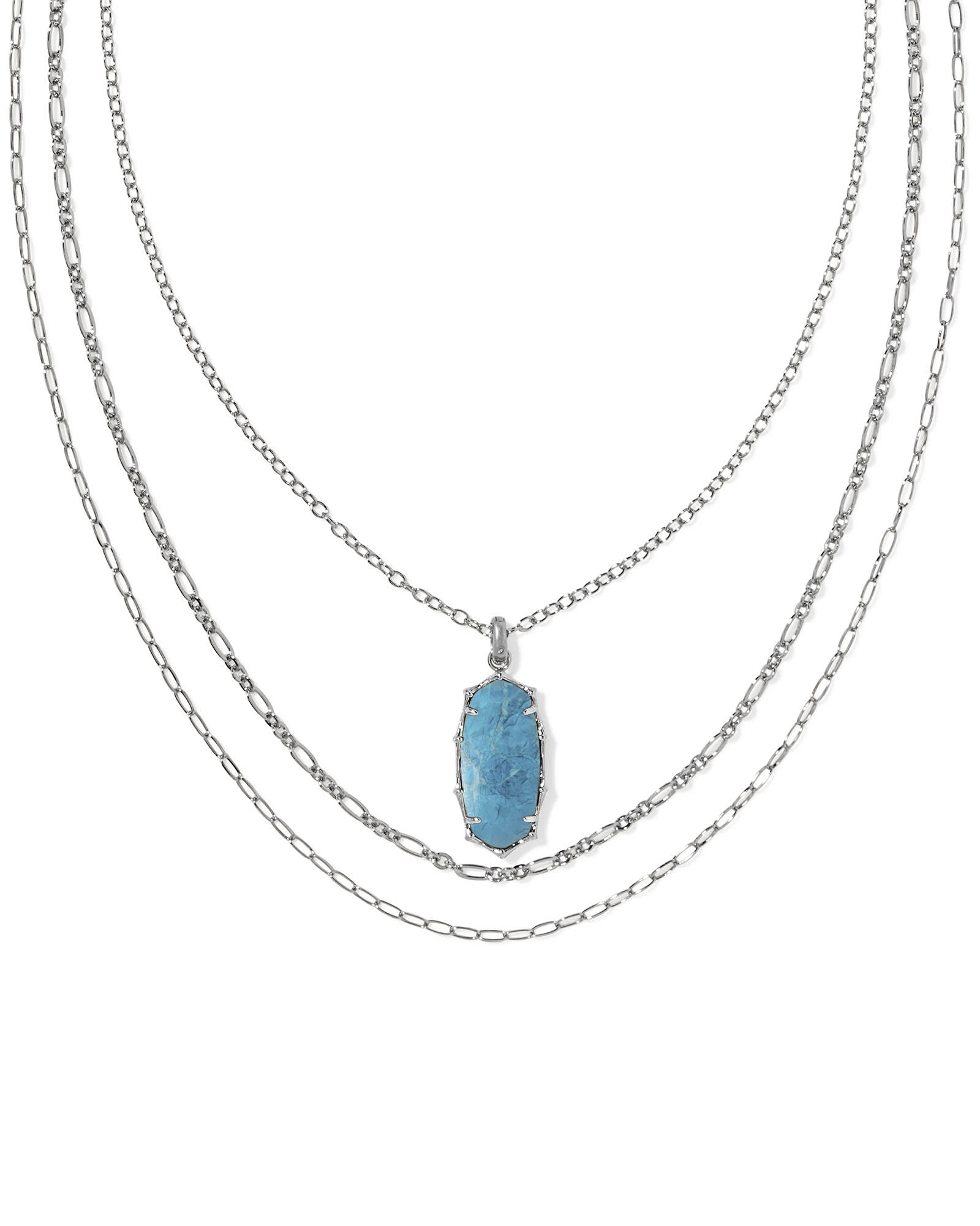 Kendra Scott Elle Vintage Silver Bamboo Frame Triple Strand Necklace in Variegated Indigo | Magnesite