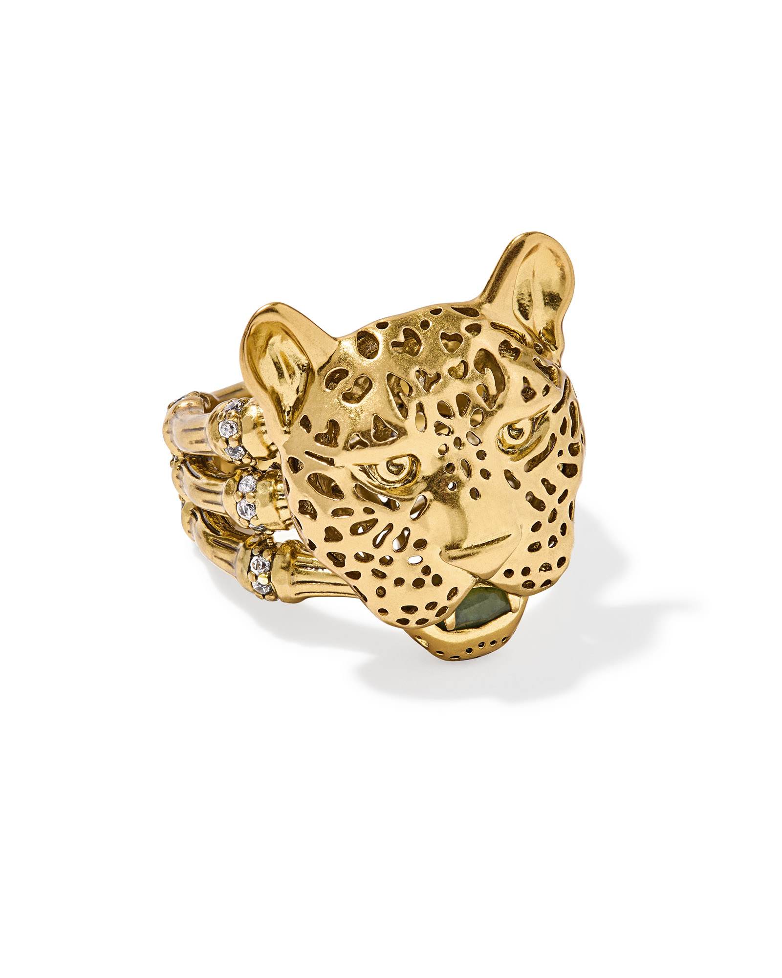 Kendra Scott Maura Vintage Gold Jaguar Statement Ring in Sage | Serpentine | Size 7