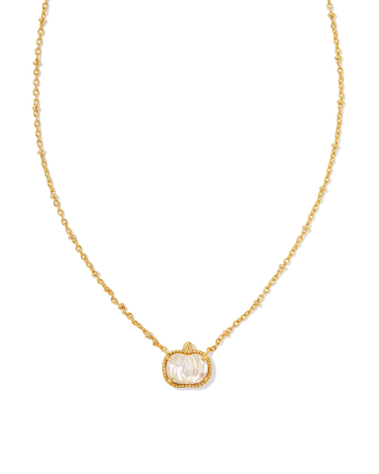 Kendra Scott Pumpkin Gold Short Pendant Necklace in Ivory Mother-of-Pearl | Mother Of Pearl