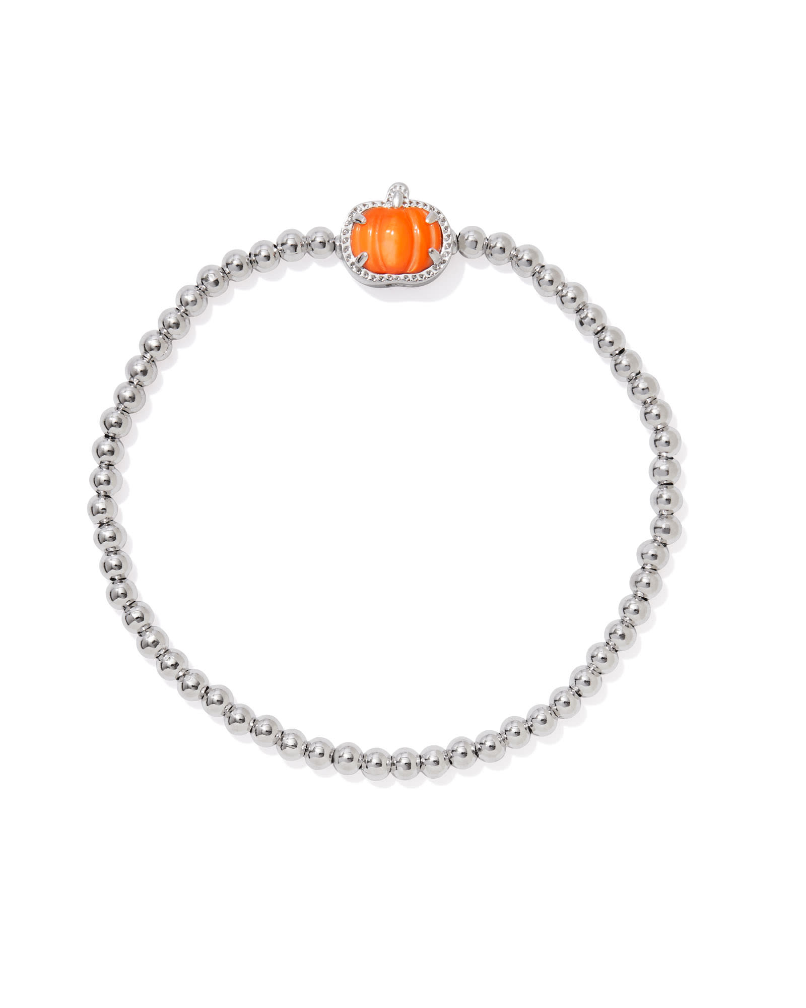 Kendra Scott Pumpkin Silver Stretch Bracelet in Orange Mother-of-Pearl | Mother Of Pearl/Metal Rhodium