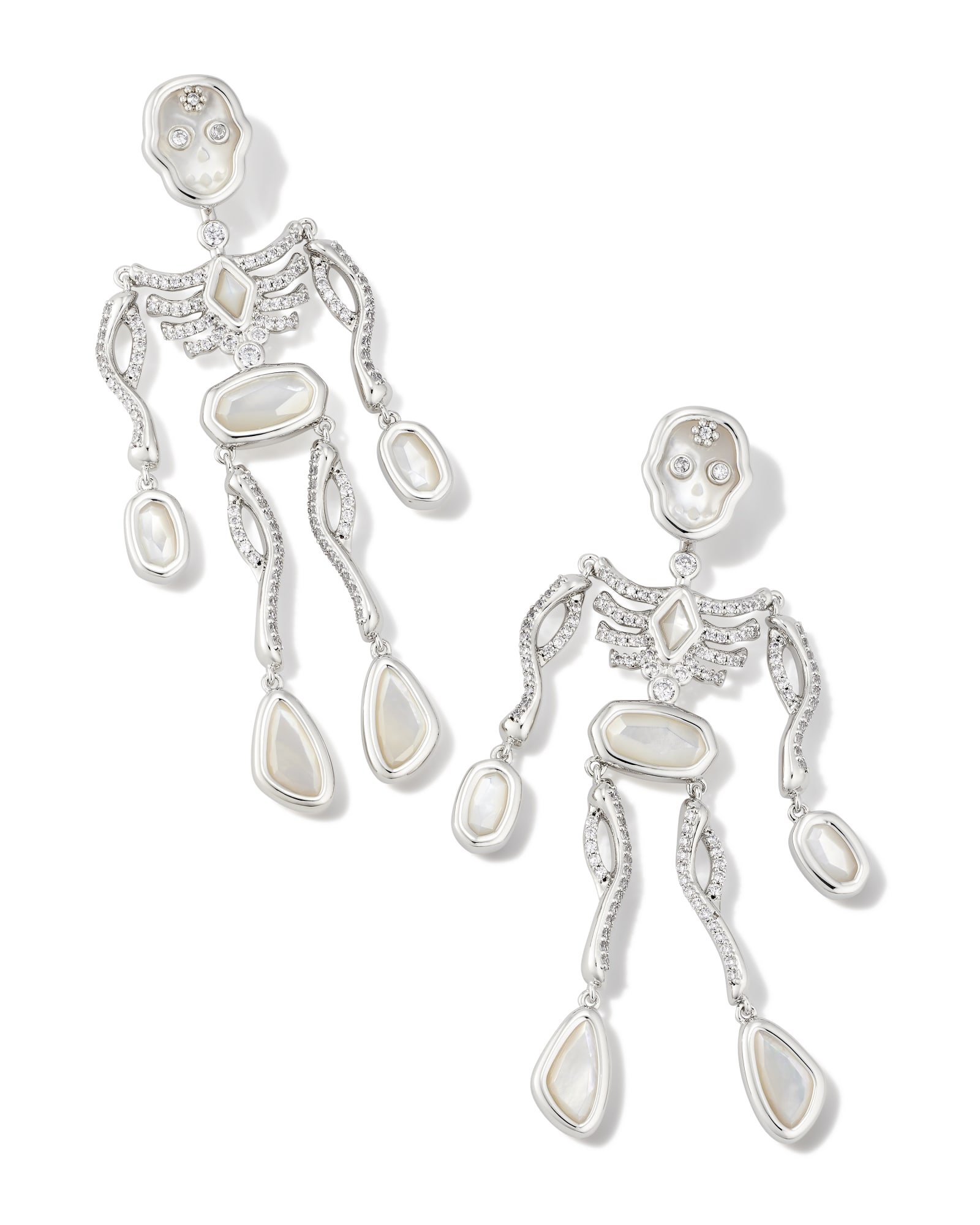 Kendra Scott Skeleton Convertible Silver Statement Earrings in Ivory Mother-of-Pearl | Mother Of Pearl/Metal Rhodium