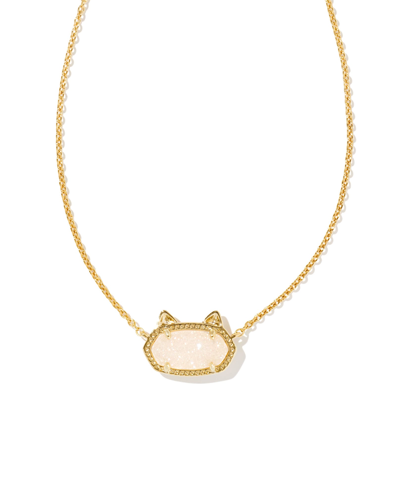 Kendra Scott Elisa Gold Cat Pendant Necklace in Iridescent | Drusy
