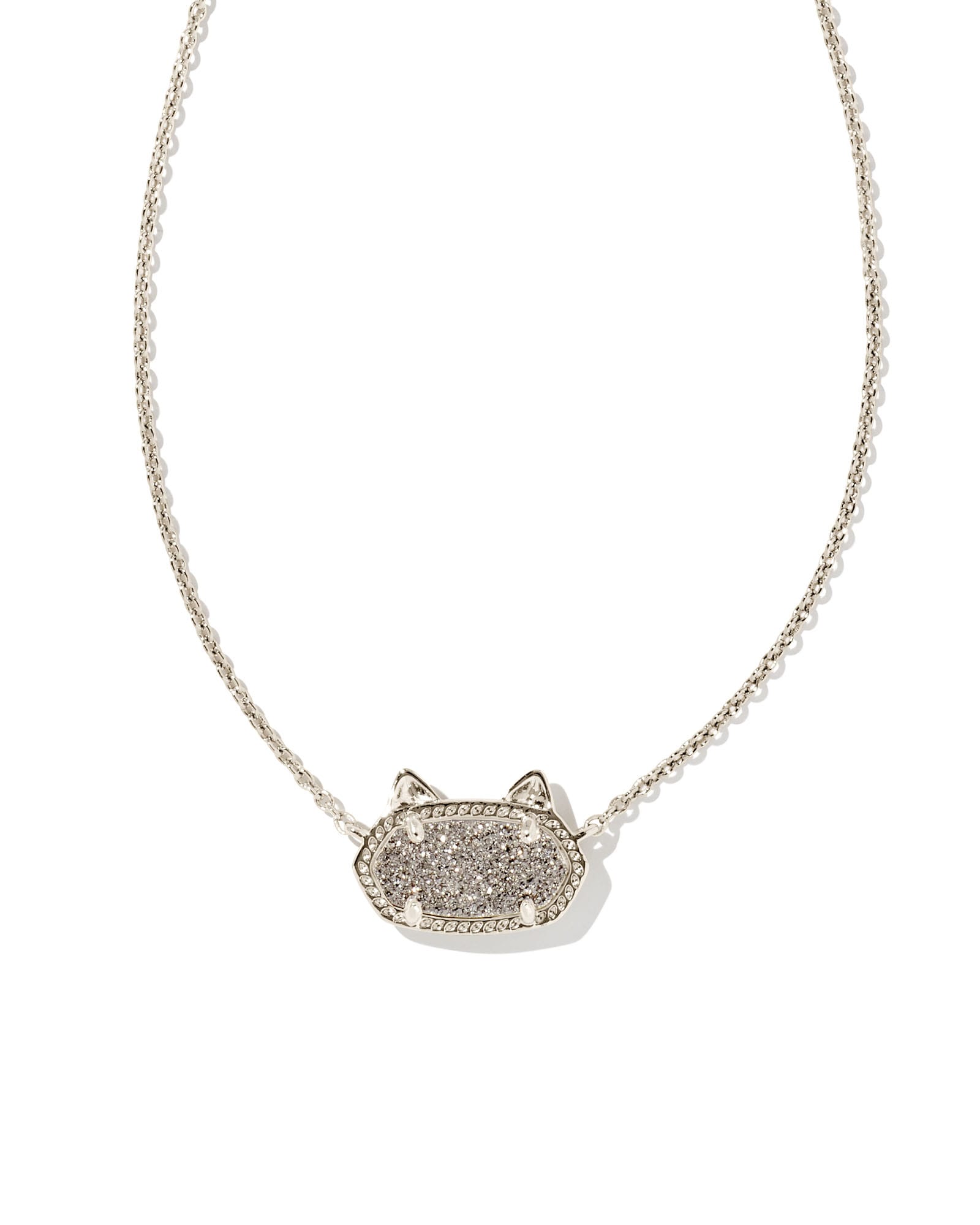 Kendra Scott Elisa Silver Cat Pendant Necklace in Platinum Drusy | Drusy/Metal Rhodium